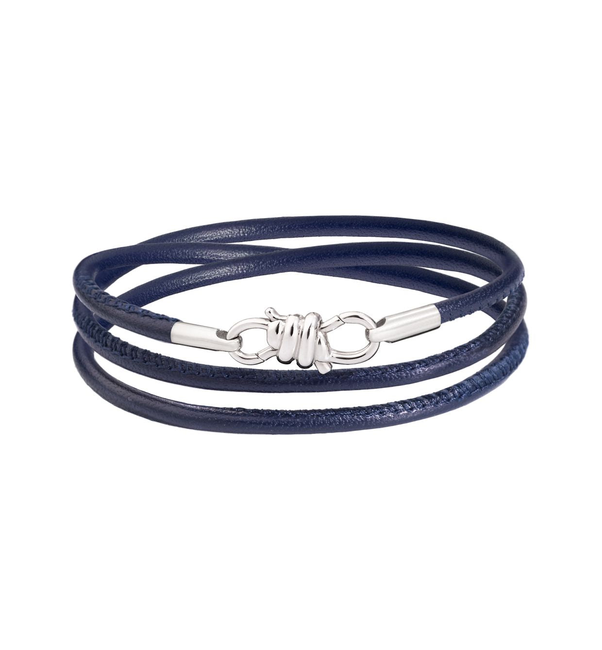 DoDo Nodo Bracelet in 18k White Gold with Midnight Blue Leather - Orsini Jewellers NZ