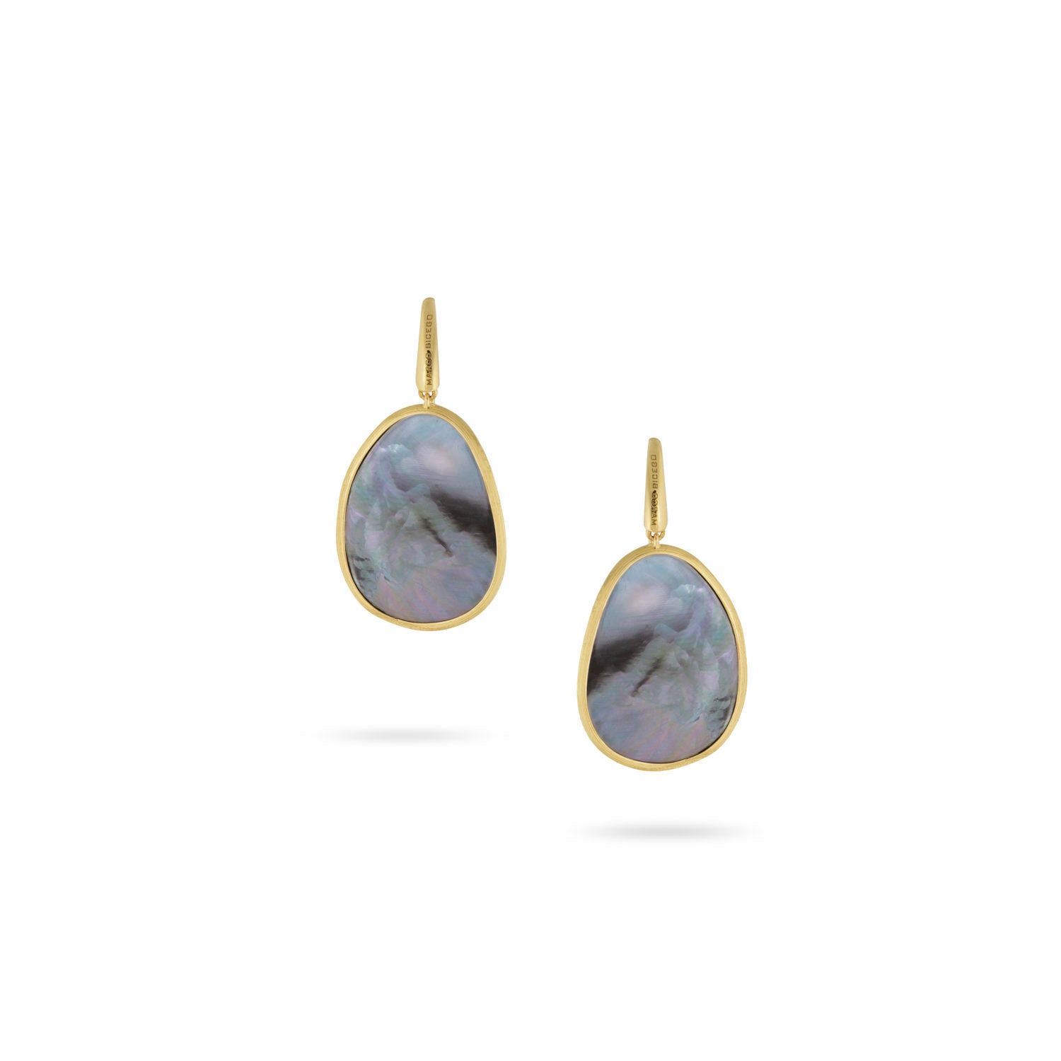 Lunaria Earrings in 18k Yellow Gold and Grey Mother of Pearl with French Hooks - Orsini Jewellers NZ
