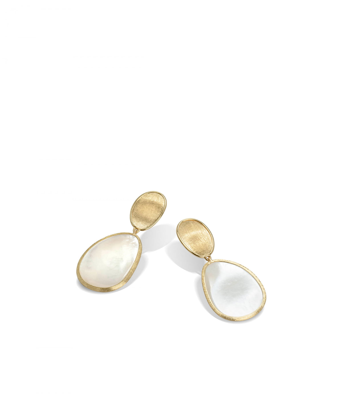 Lunaria Earrings in 18k Yellow Gold with Mother of Pearl Double Drop - Orsini Jewellers NZ