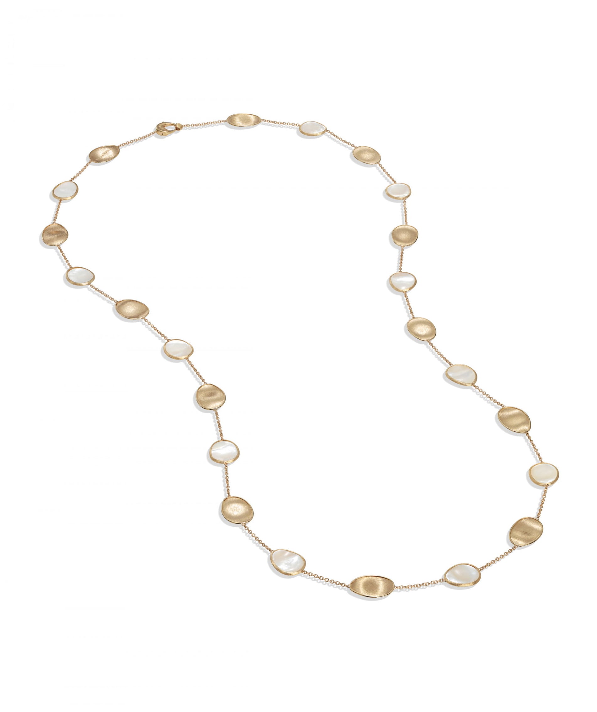 Lunaria Necklace in 18k Yellow Gold with White Mother of Pearl Long Irregular - Orsini Jewellers NZ