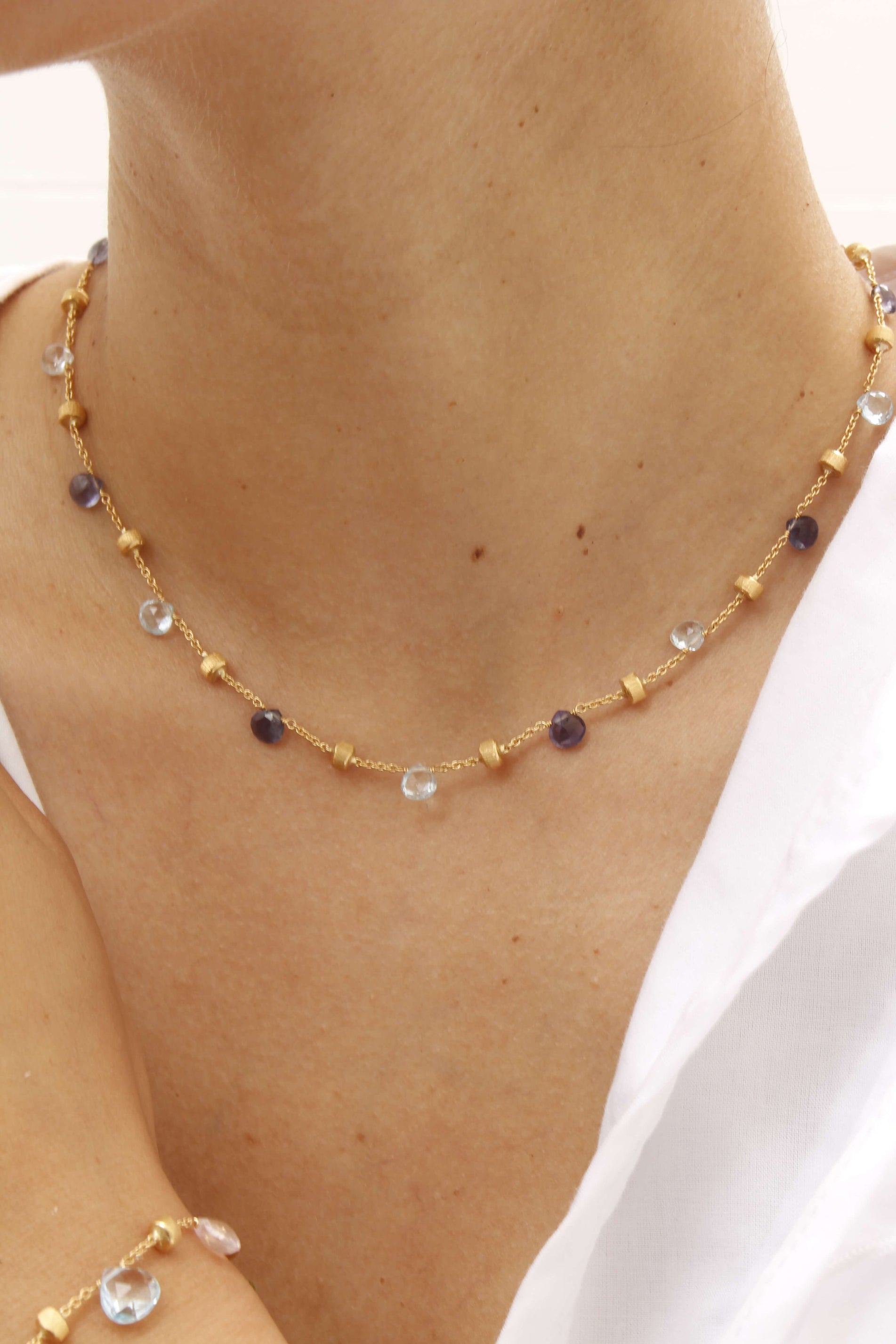 Paradise Necklace in 18k Yellow Gold with Iolite and Sky Blue Topaz - Orsini Jewellers NZ