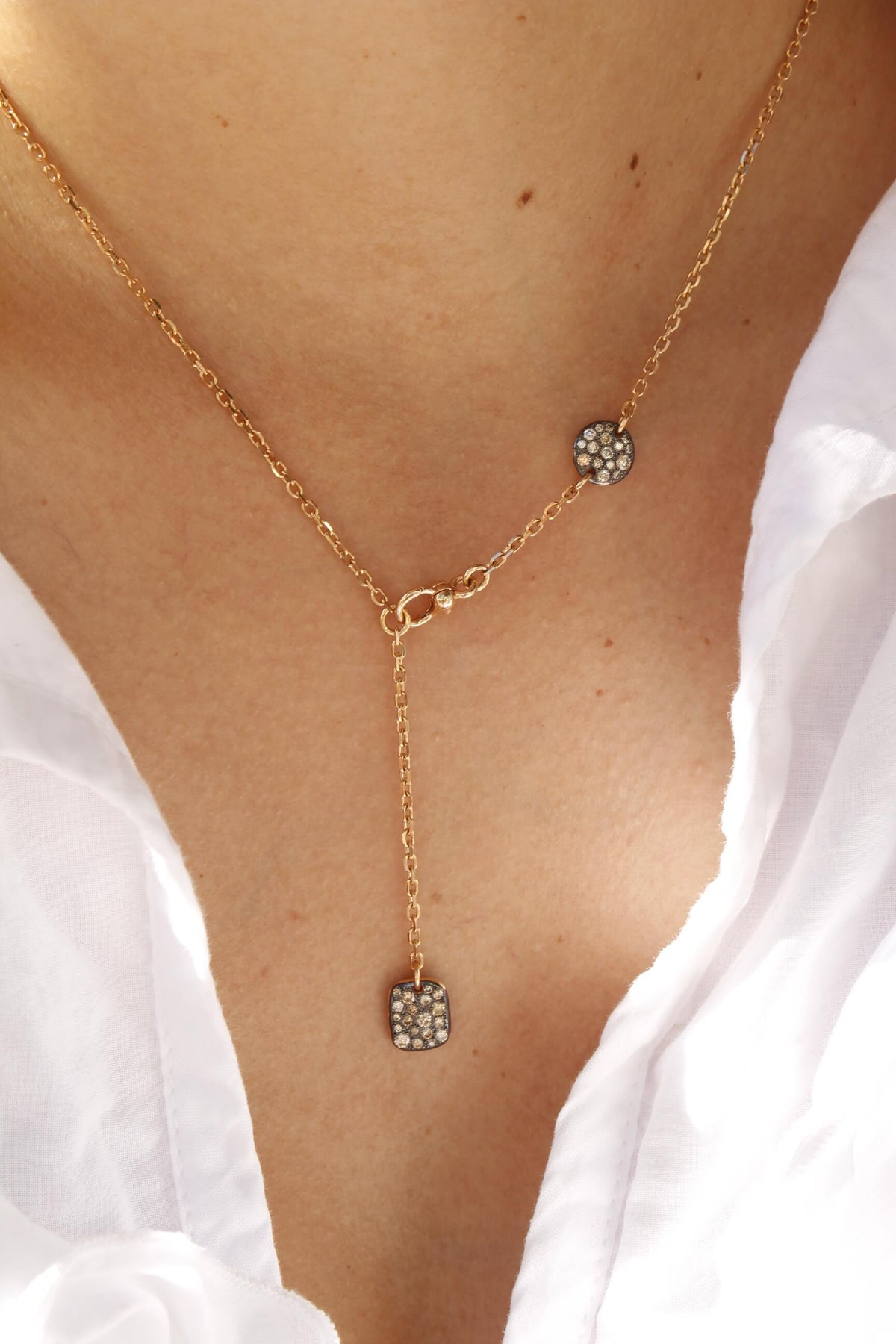Eye Sparkle Diamond Necklace, Black, Rose Gold, 16.5