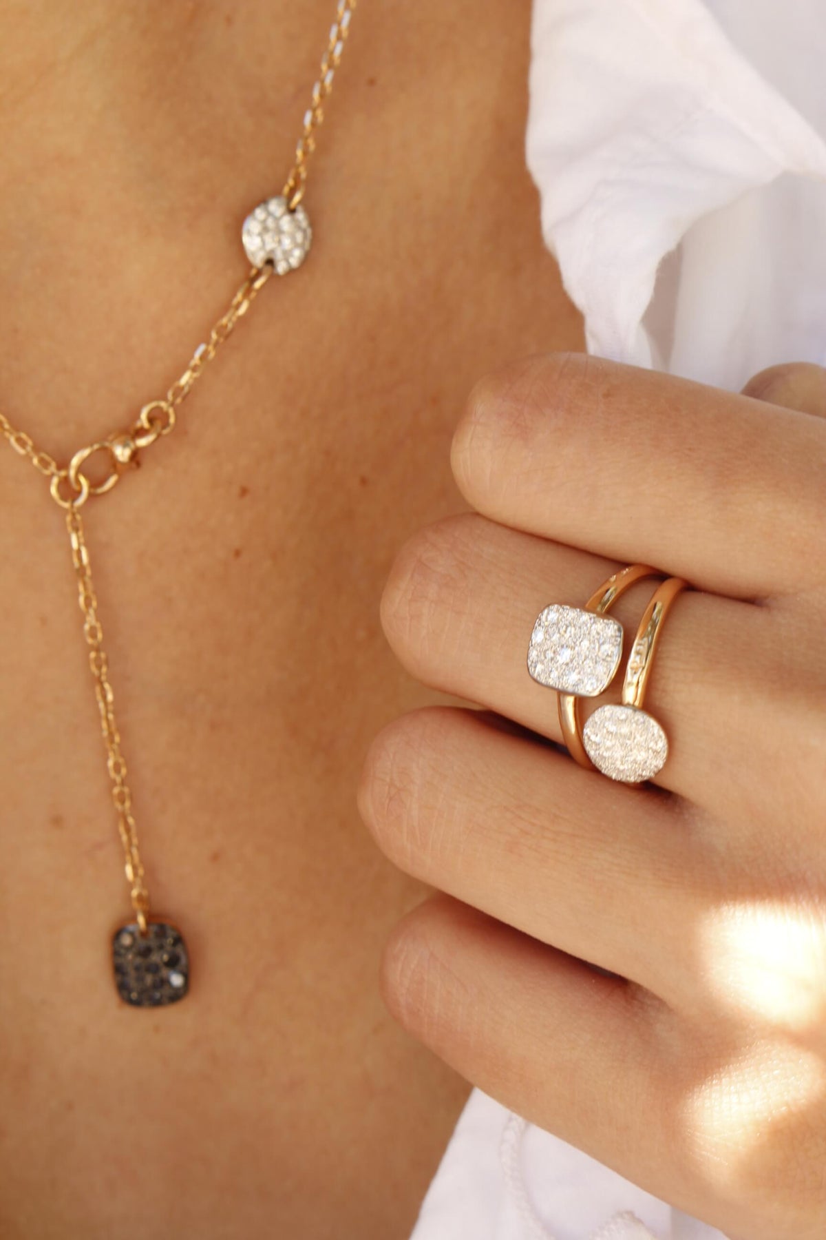Pomellato Sabbia Rectangular Ring in 18k Rose Gold with Diamonds - Orsini Jewellers
