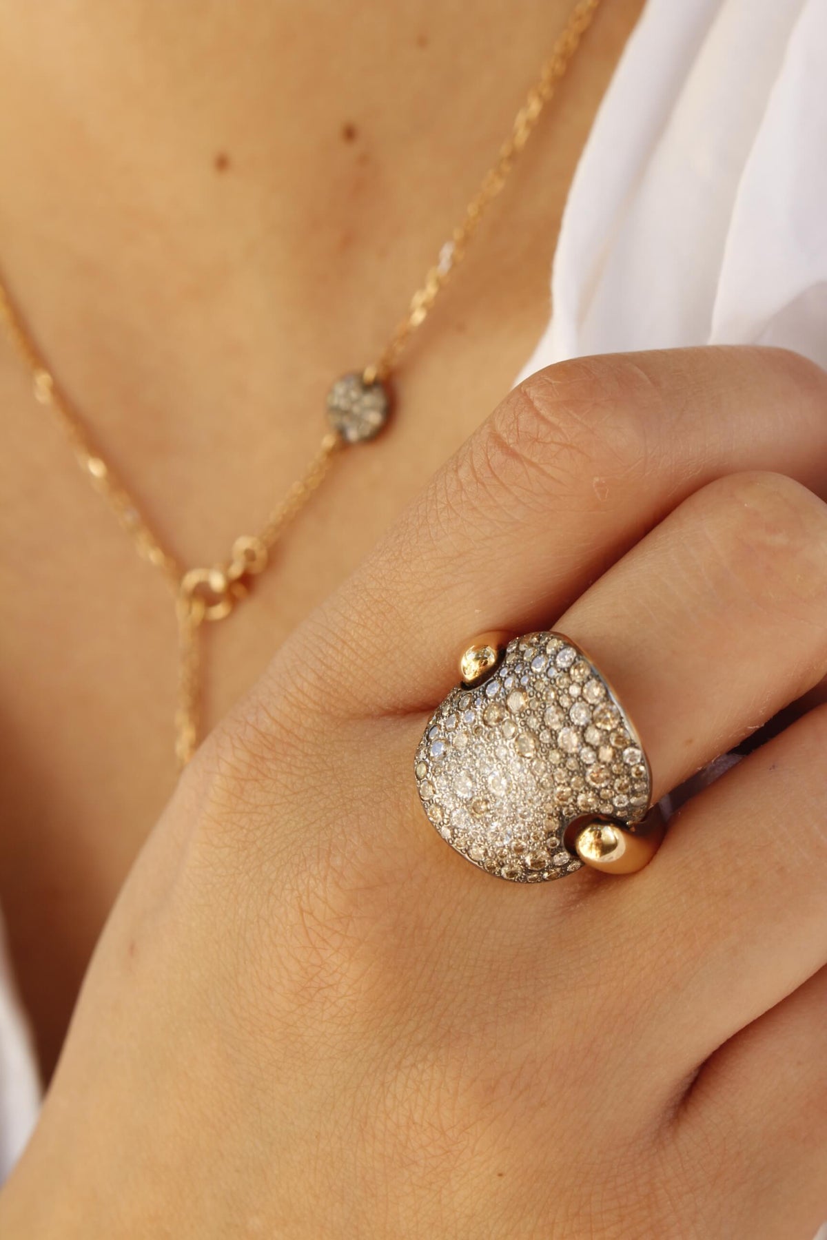 Pomellato Sabbia Ring in 18k Rose Gold with Brown and White Diamonds - Orsini Jewellers