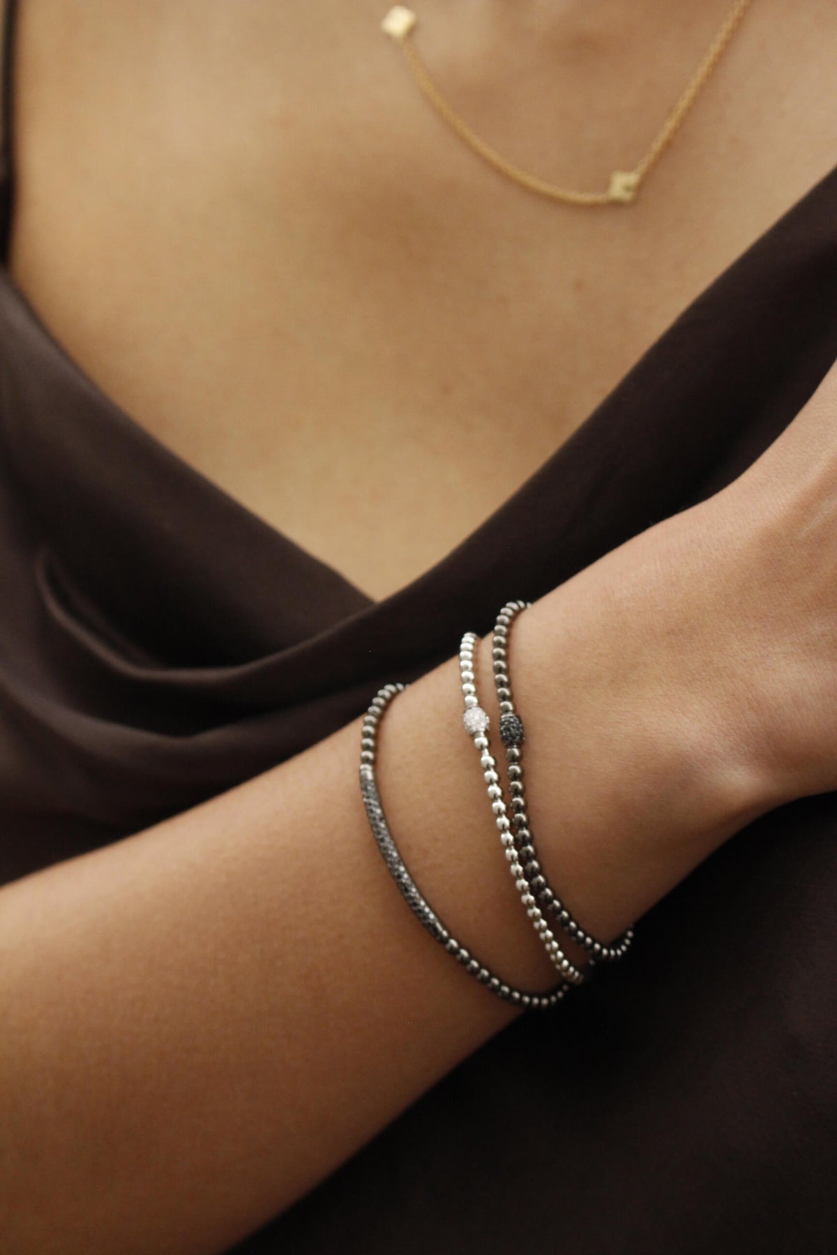 Al Coro Stretchy Bracelet in 18k White Gold with Diamonds - Orsini Jewellers NZ