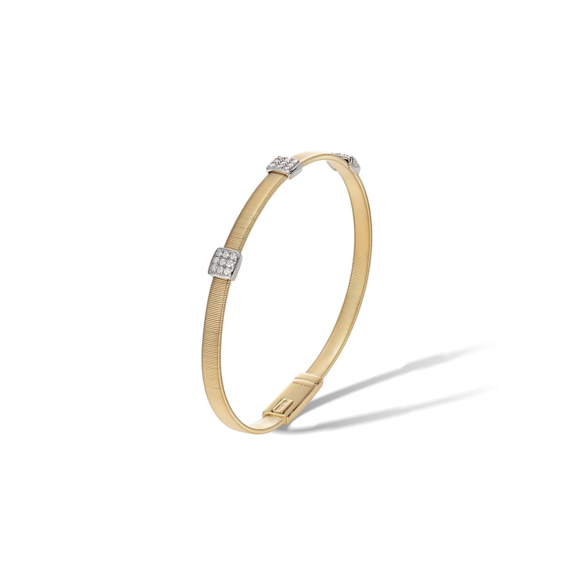 Masai Bracelet in 18k Yellow Gold with 3 Pave Diamond Stations Single Strand - Orsini Jewellers NZ