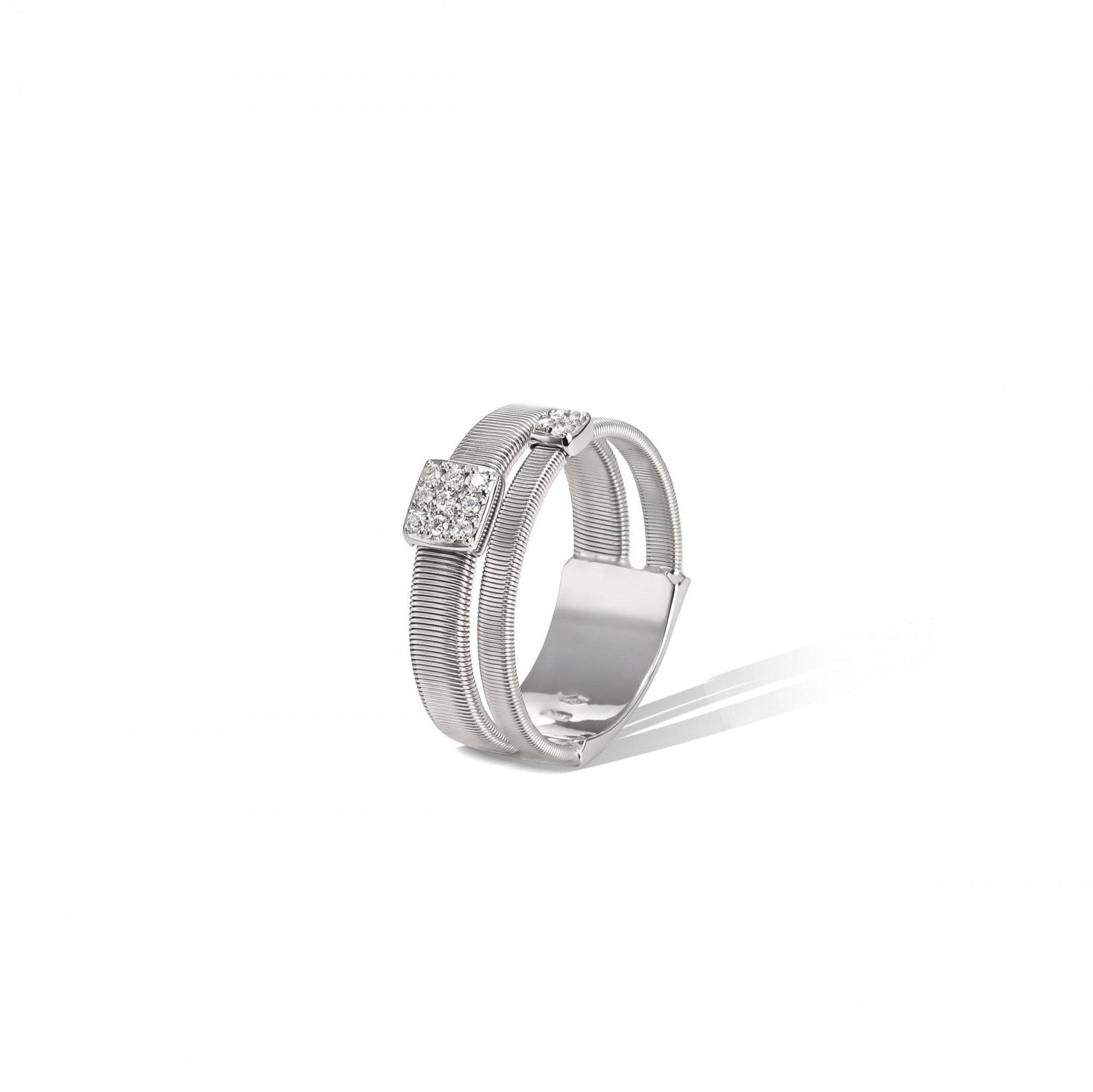 Masai Ring in 18k White Gold with Pave Diamonds Double Band - Orsini Jewellers NZ