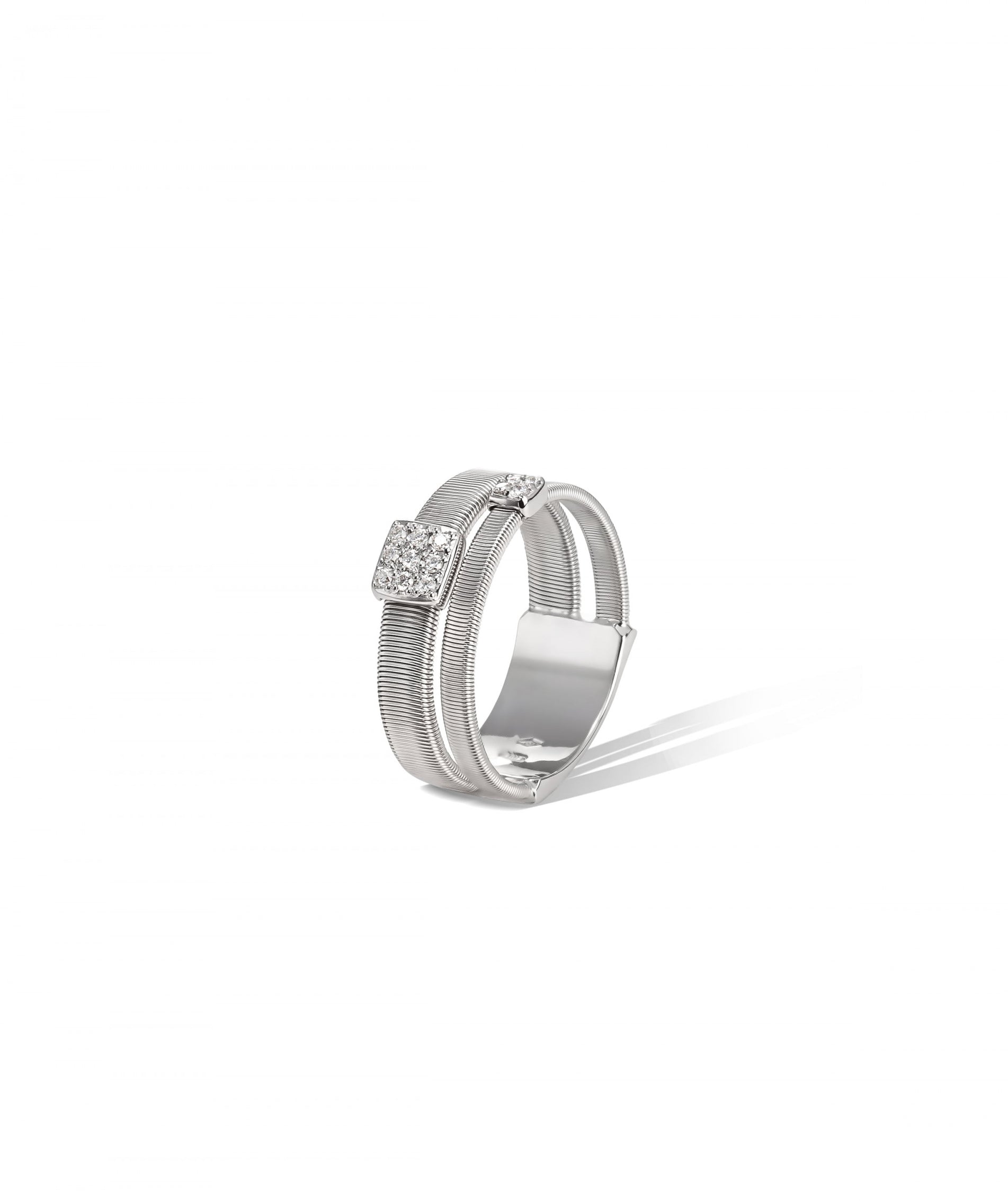 Masai Ring in 18k White Gold with Pave Diamonds Double Band - Orsini Jewellers NZ