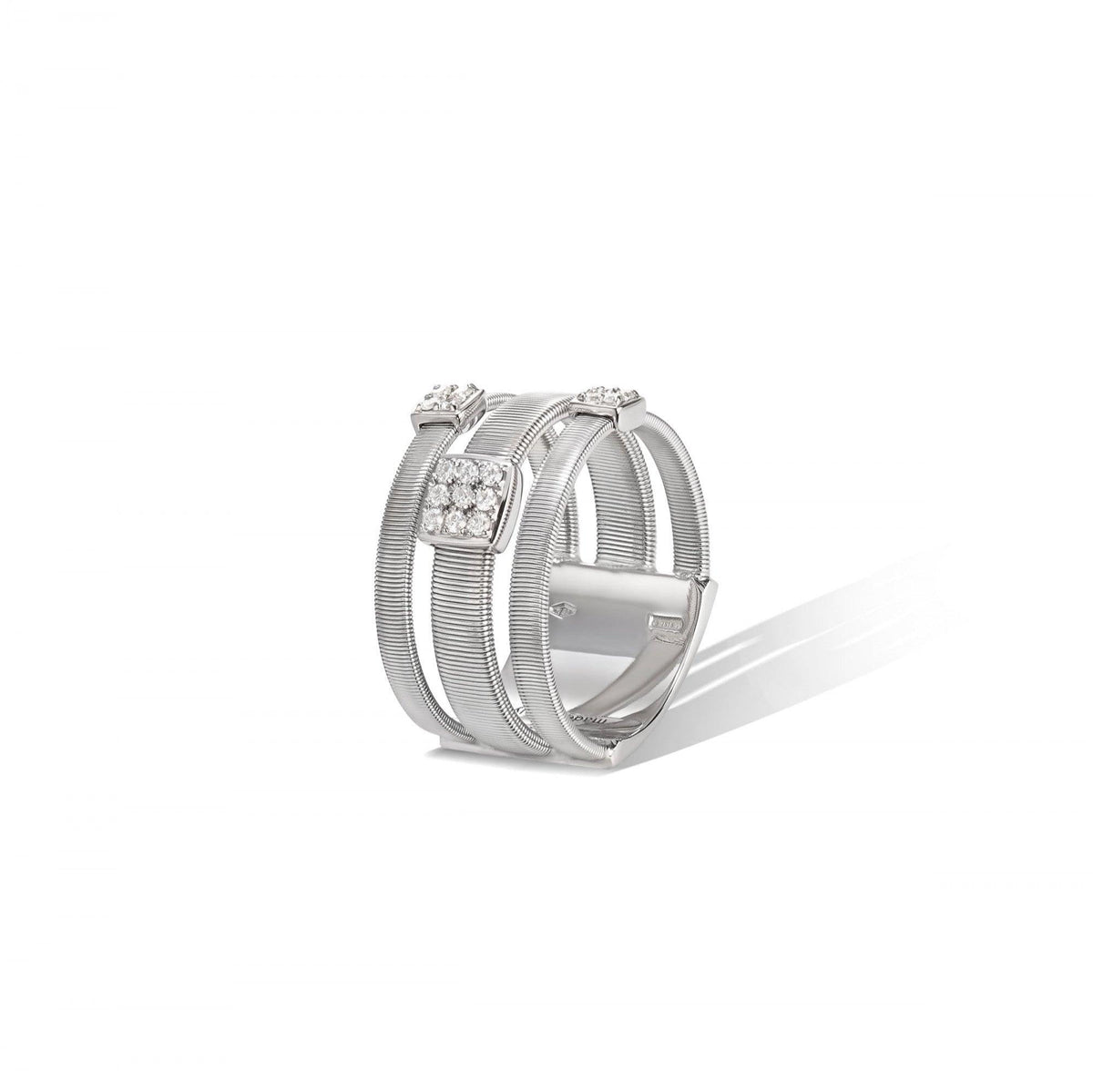 Masai Ring in 18k White Gold with Pave Diamonds Triple Band - Orsini Jewellers NZ