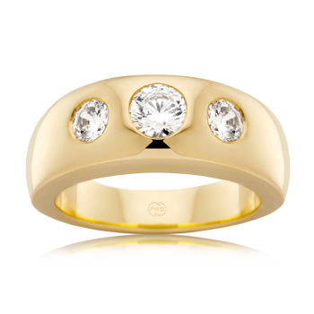 Mens Wedding Ring in Yellow Gold with Three Large Diamonds - Orsini Jewellers