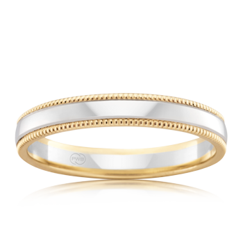 White Gold and Yellow Gold Womens Wedding Ring with Milgrain Pattern - Orsini Jewellers