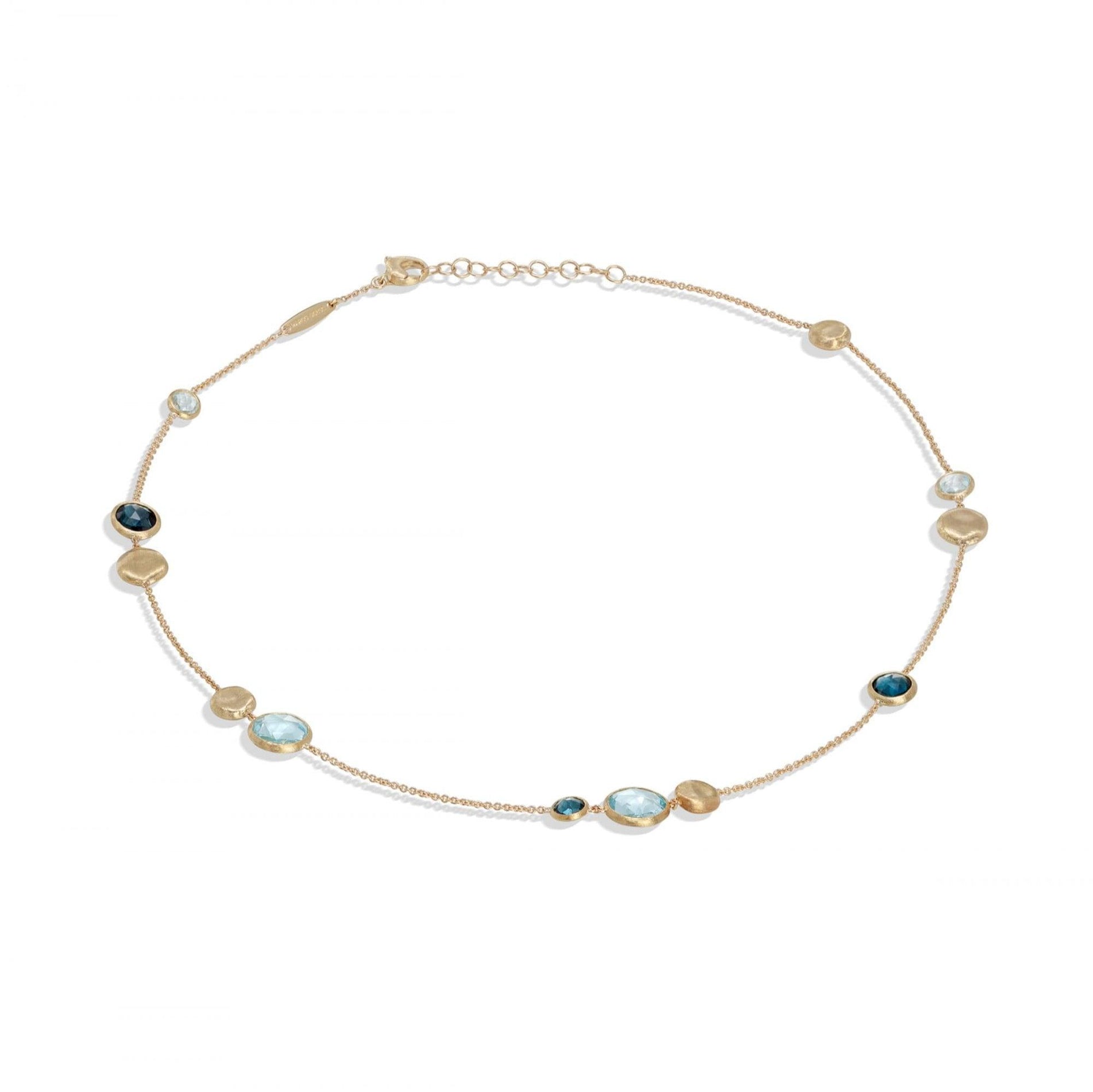 Jaipur Colour Necklace in 18k Yellow Gold with Gemstones Mixed Blues Short - Orsini Jewellers NZ