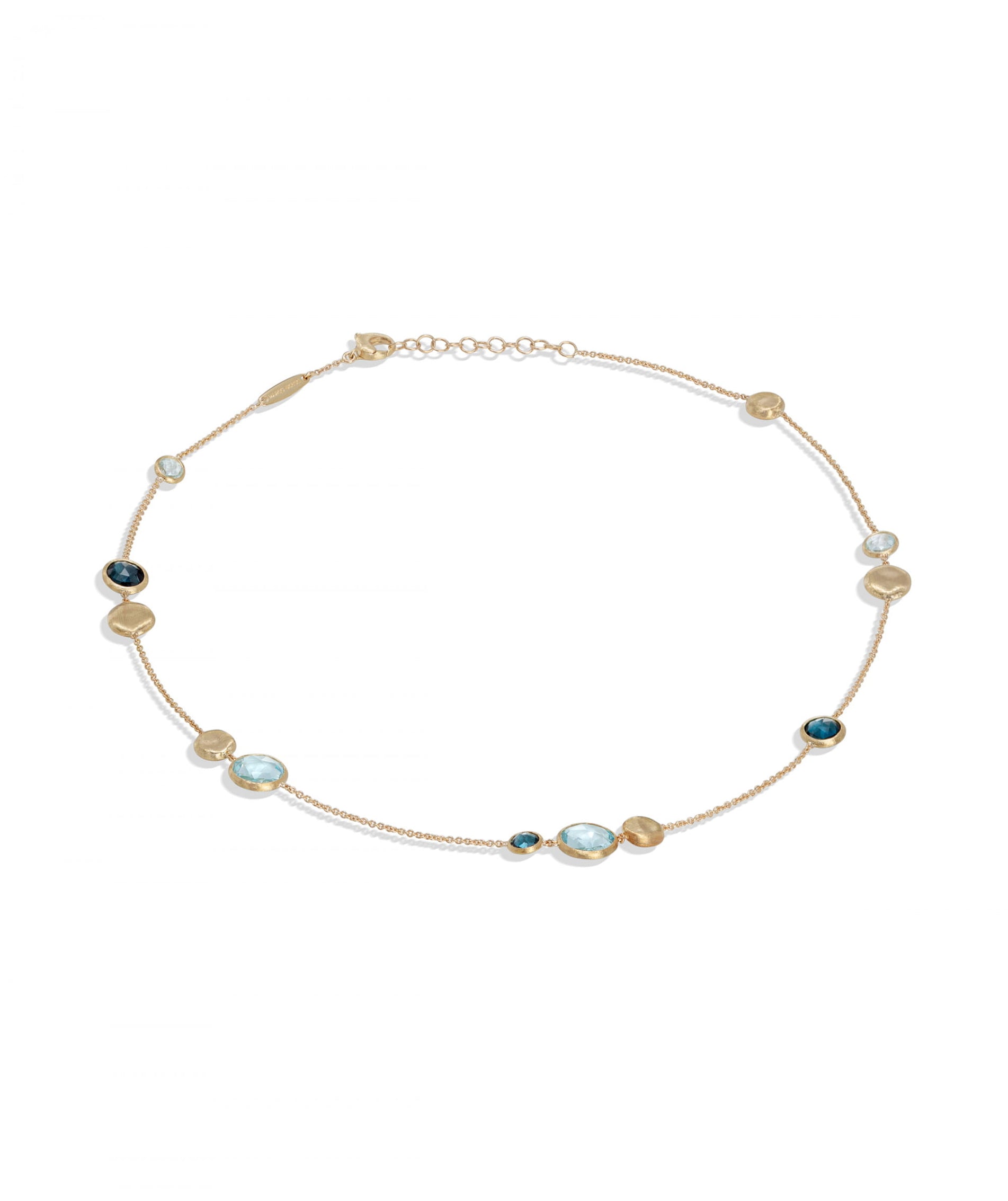 Jaipur Colour Necklace in 18k Yellow Gold with Gemstones Mixed Blues Short - Orsini Jewellers NZ