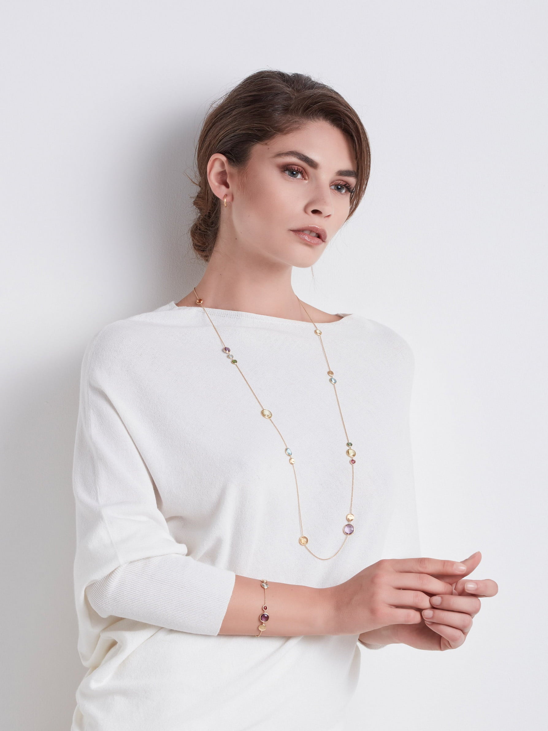 Jaipur Light Colour Necklace in 18k Yellow Gold with Mixed Gemstones Long - Orsini Jewellers NZ