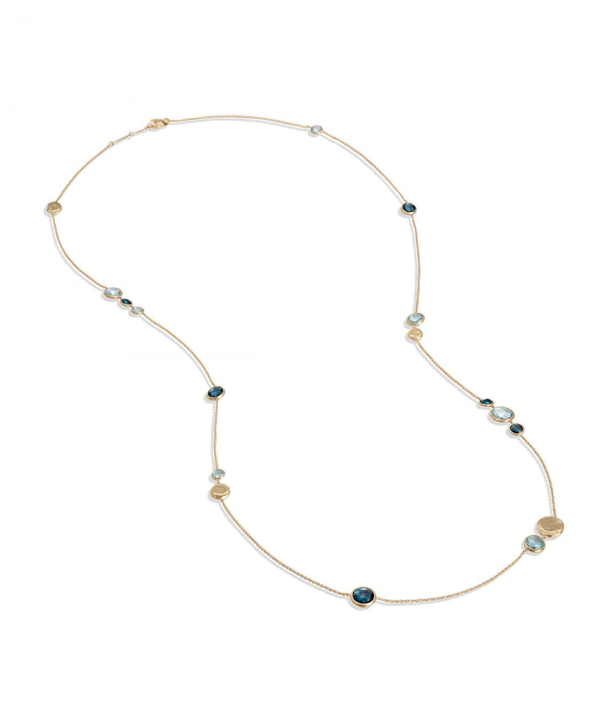 Jaipur Colour Necklace in 18k Yellow Gold with Gemstones Mixed Blue Long - Orsini Jewellers NZ