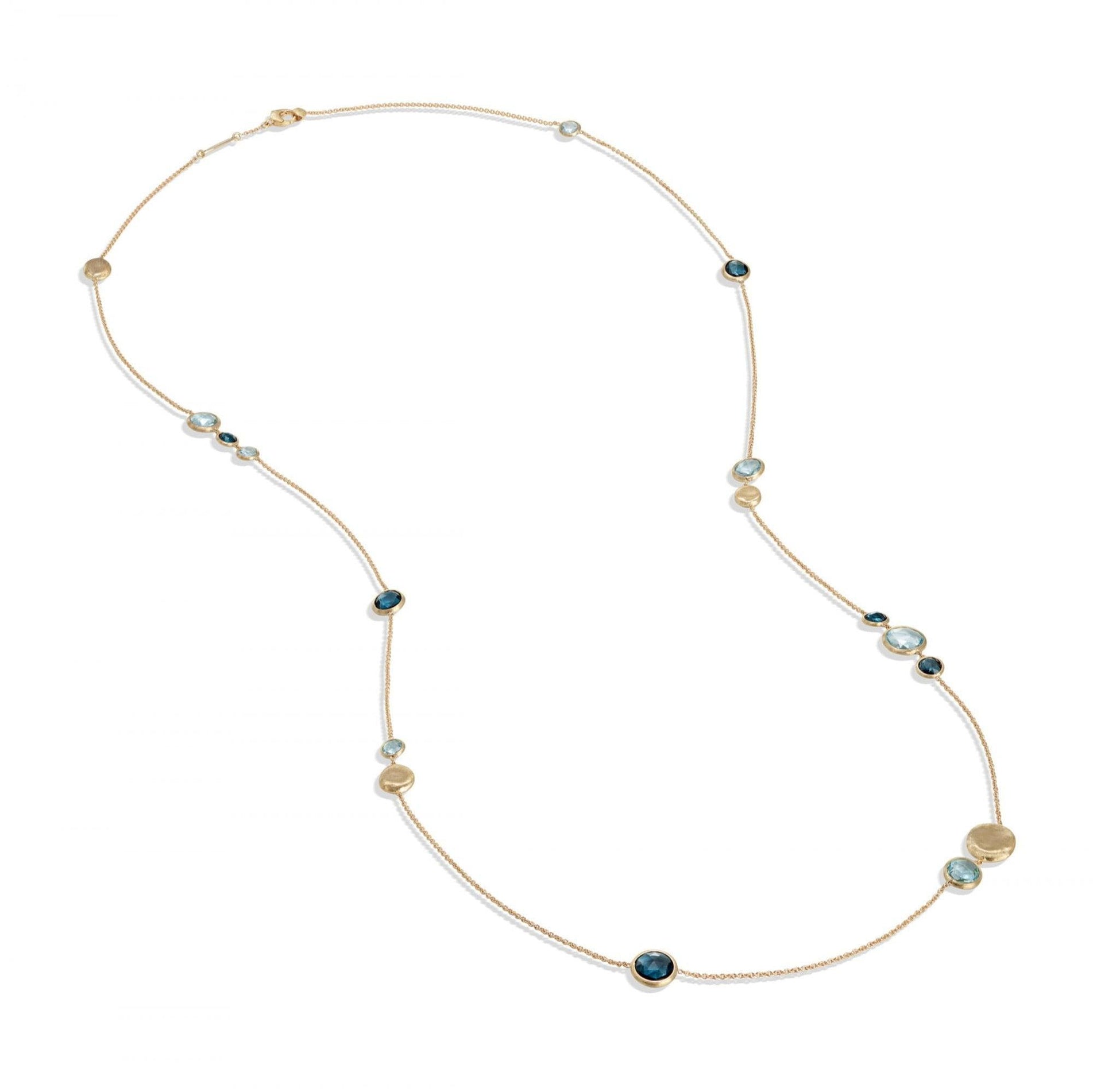 Jaipur Colour Necklace in 18k Yellow Gold with Gemstones Mixed Blue Long - Orsini Jewellers NZ