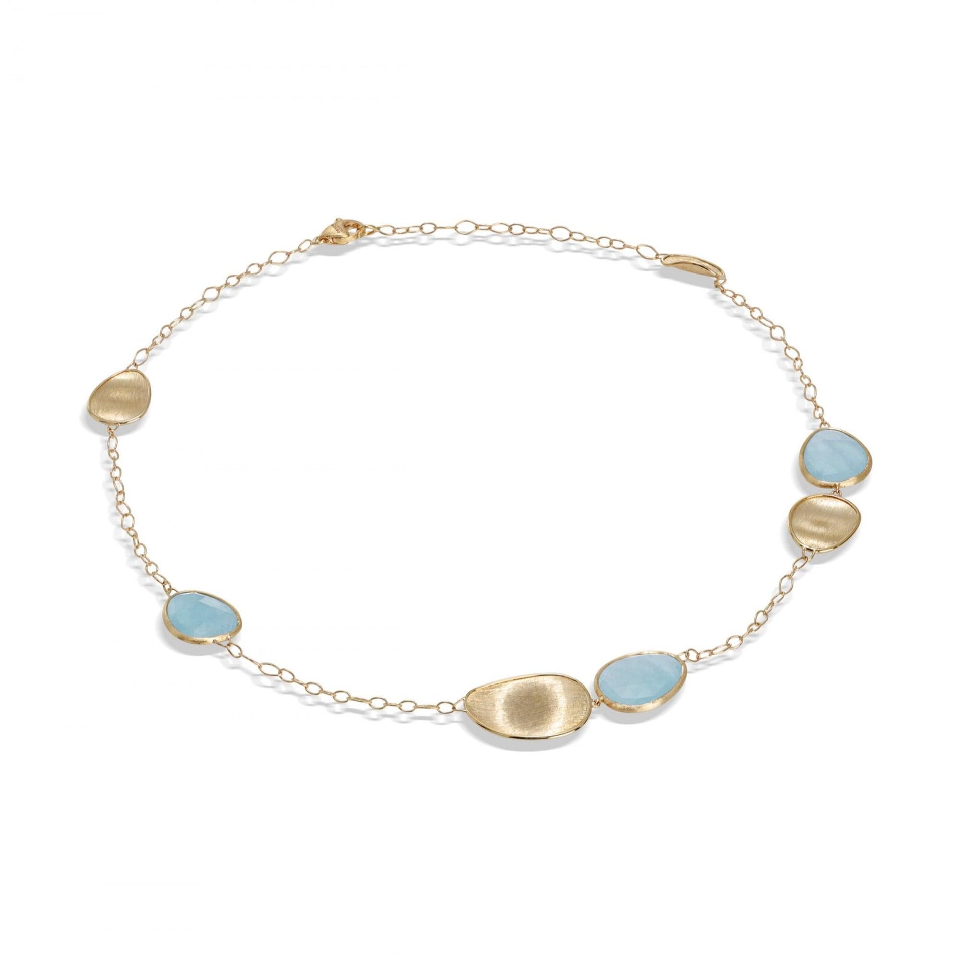 Lunaria Necklace in 18k Yellow Gold with Aquamarine Stations - Orsini Jewellers NZ