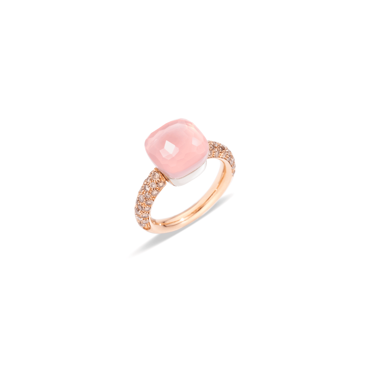 Pomellato Nudo Classic Ring 18k Gold Rose Quartz, Chalcedony &amp; Brown Diamonds - Orsini Jewellers