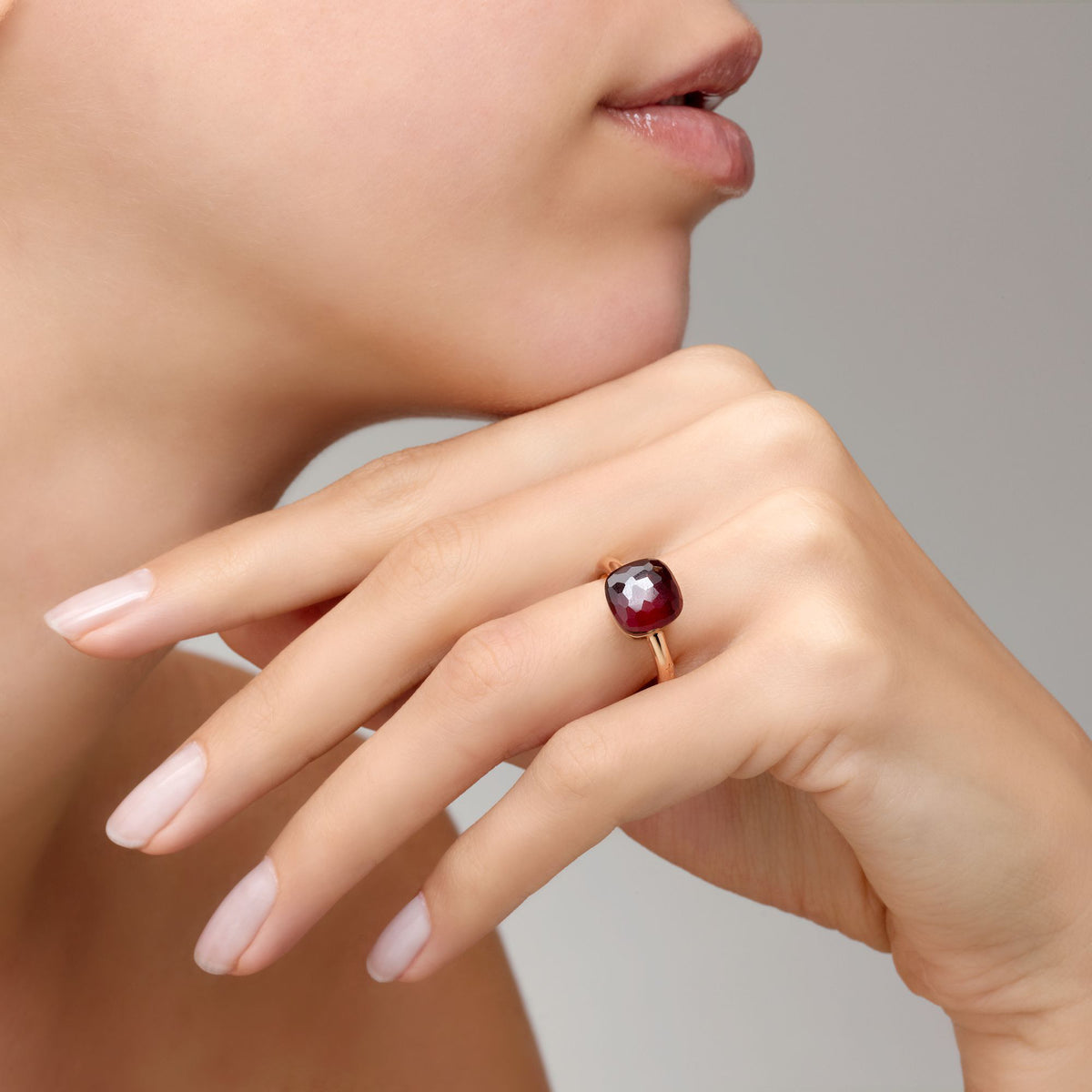 Nudo Classic Ring in 18k Rose Gold and White Gold with Garnet - Orsini Jewellers NZ