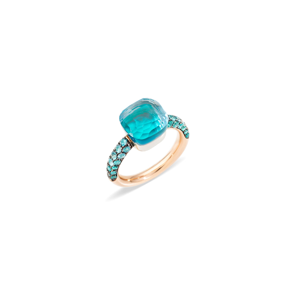 Nudo Deep Blue Ring in 18k Rose Gold and White Gold with Sky Blue Topaz, Agate and Diffused Topaz - Orsini Jewellers NZ