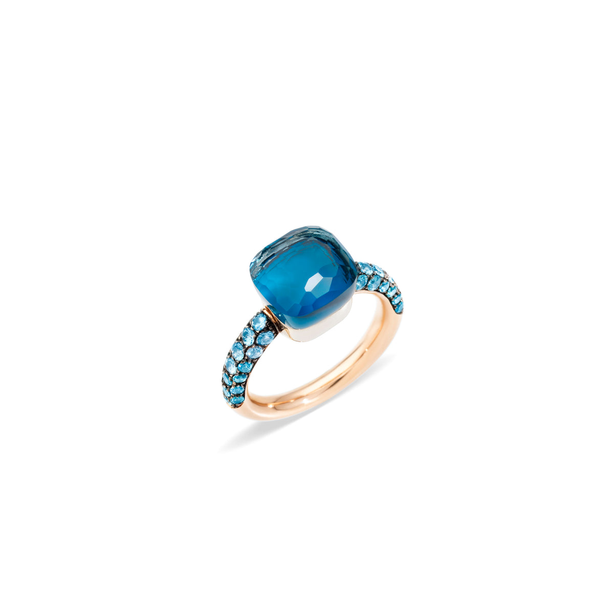 Nudo Deep Blue Ring in 18k Rose Gold and White Gold with London Blue Topaz, Turquoise and Diffused Topaz - Orsini Jewellers NZ