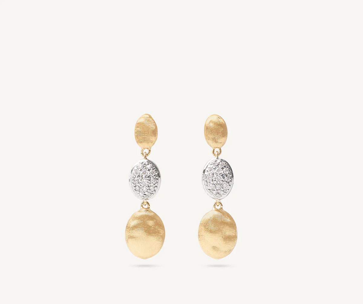 Three drop stud earrings in 18k yellow gold and diamonds Siviglia collection by Marco Bicego