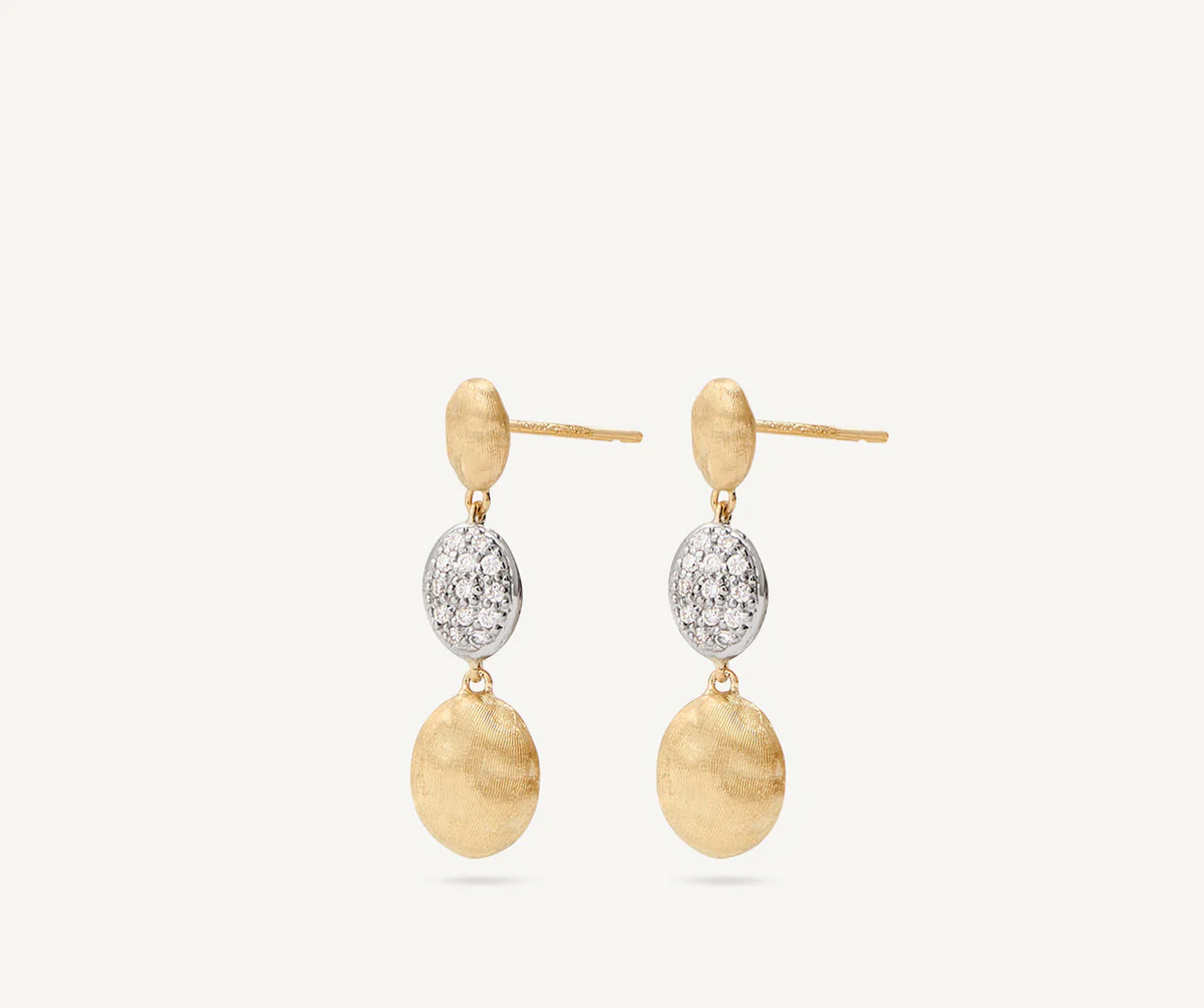 Diamond and yellow gold drop earrings Siviglia collection by Marco Bicego on white background