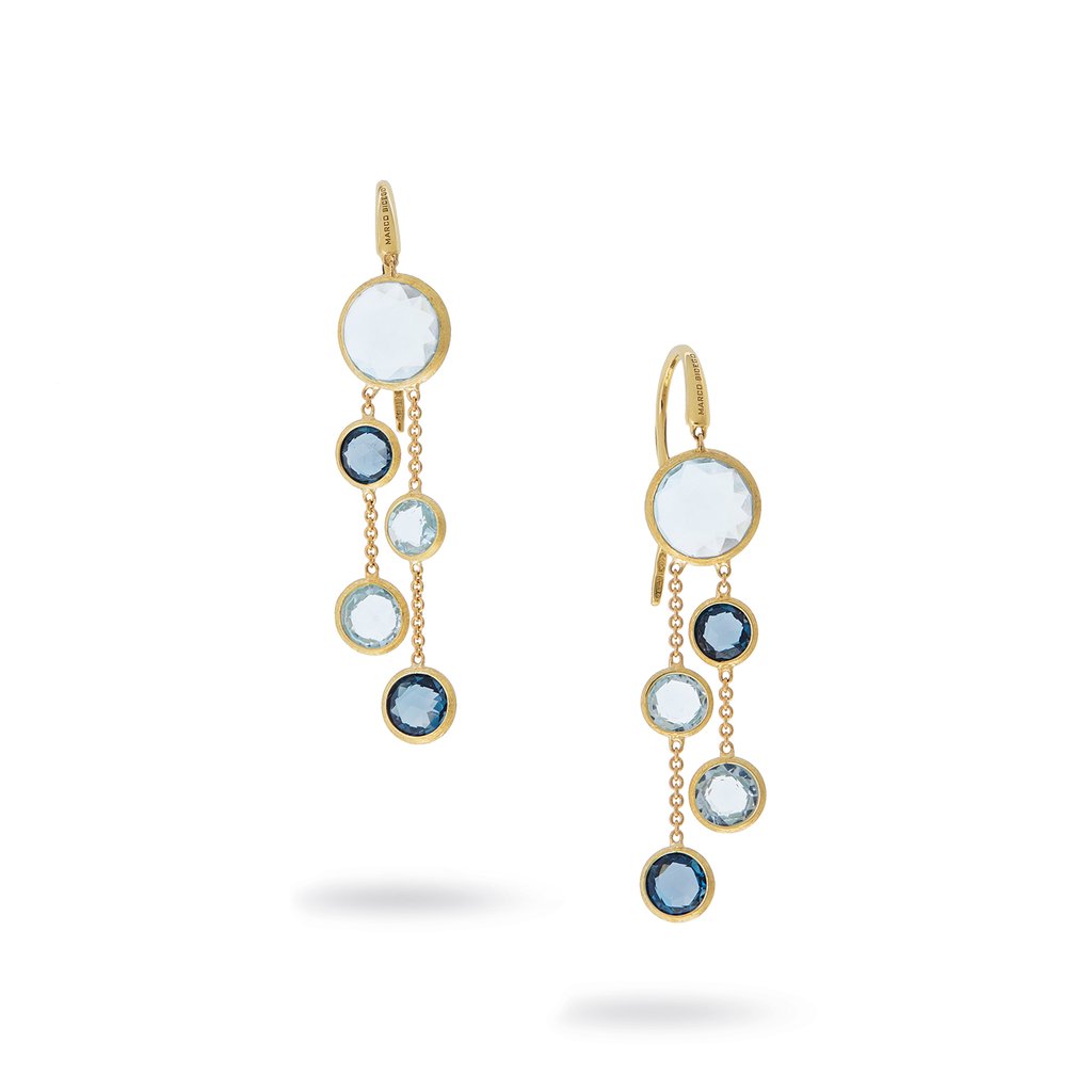 Jaipur 18k Yellow Gold and Mixed Blue Topaz Two Strand Earrings - Orsini Jewellers NZ
