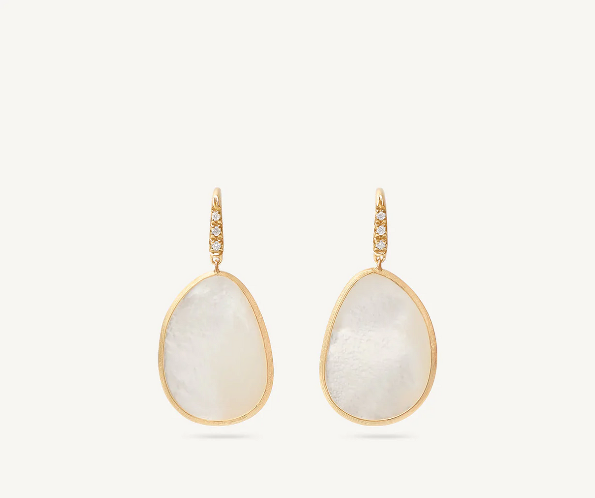 Mother of pearl set in yellow gold with diamonds Lunaria drop earrings 