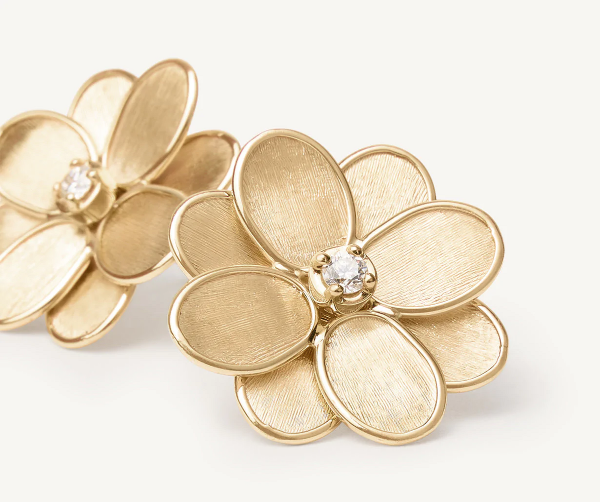 18k yellow gold and diamond flower stud earrings Petali collection by Marco Bicego