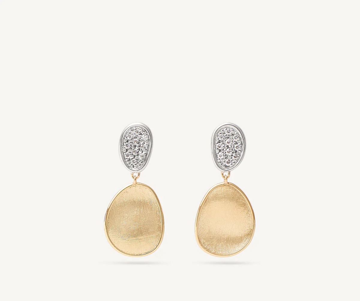 Lunaria small drop earrings in yellow gold with diamonds set in yellow gold two drop 