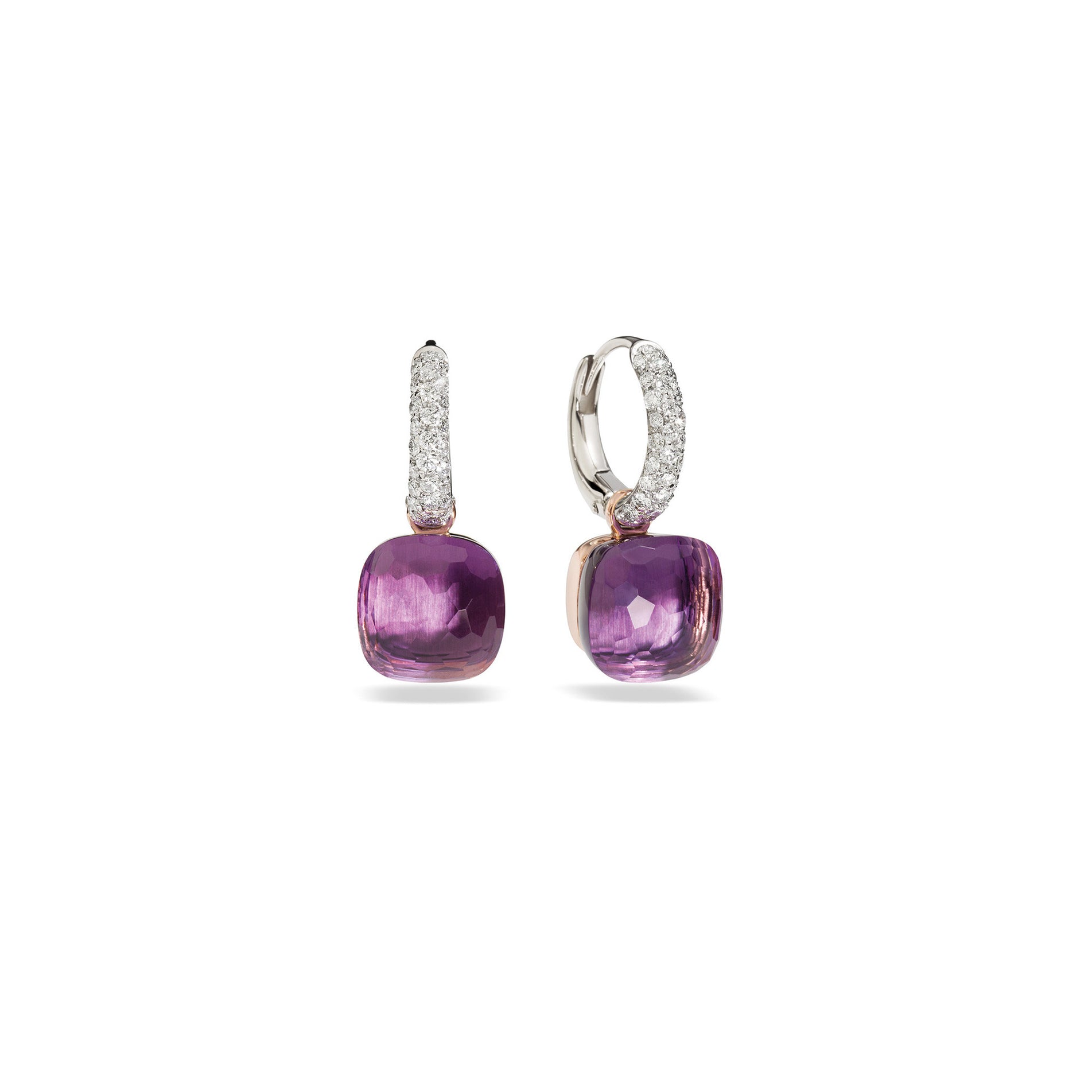 Nudo Classic Earrings in 18k Rose and White Gold with Amethyst and Diamonds - Orsini Jewellers NZ