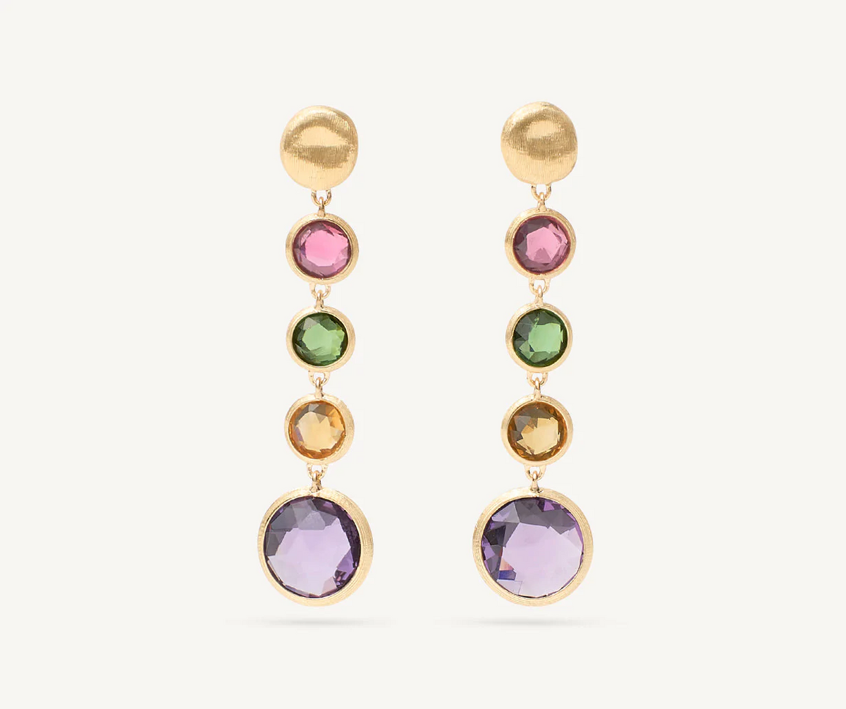 Yellow gold and mixed gemstones Jaipur drop earrings 