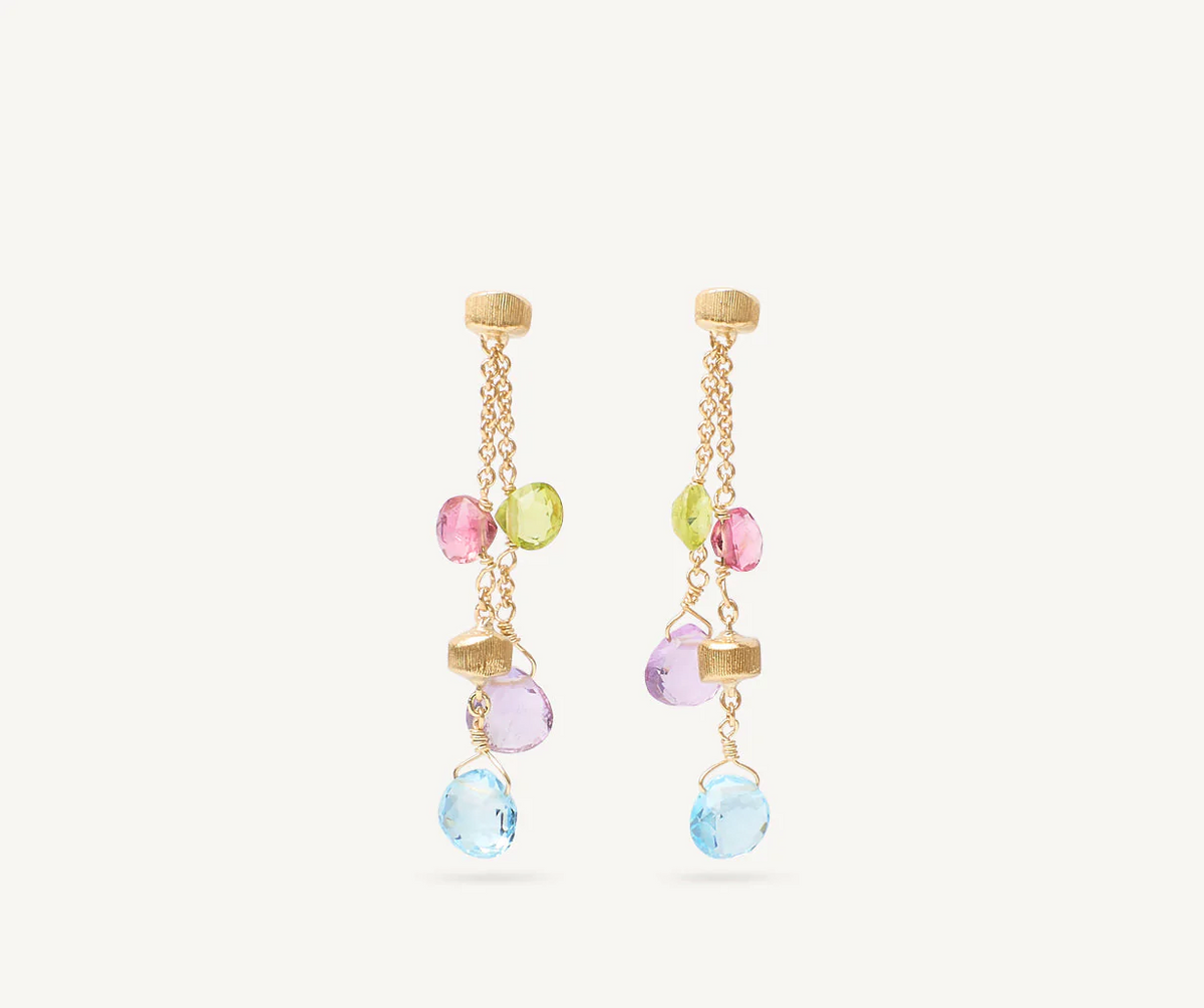 Paradise earrings by Marco Bicego mixed gemstones with yellow gold 
