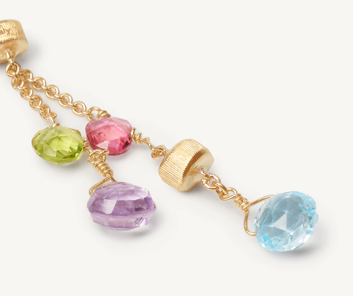Amethyst blue topaz and yellow gold two strand drop earrings Masai collection by Marco Bicego 