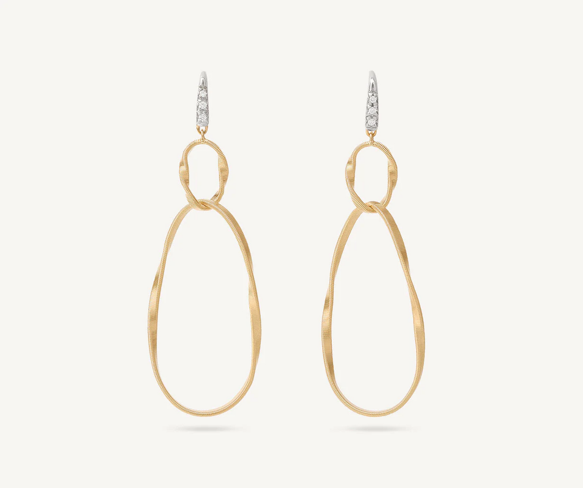 diamonds set in white gold with yellow gold drop hoop earrings Marrakech Onde collection by Marco Bicego 