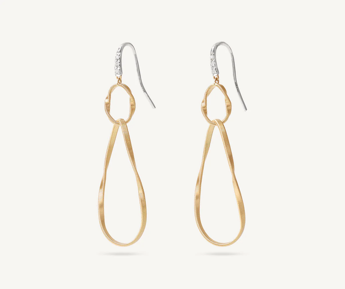 Yellow gold and white gold with diamonds hoop earrings handmade in Italy by Marco Bicego 