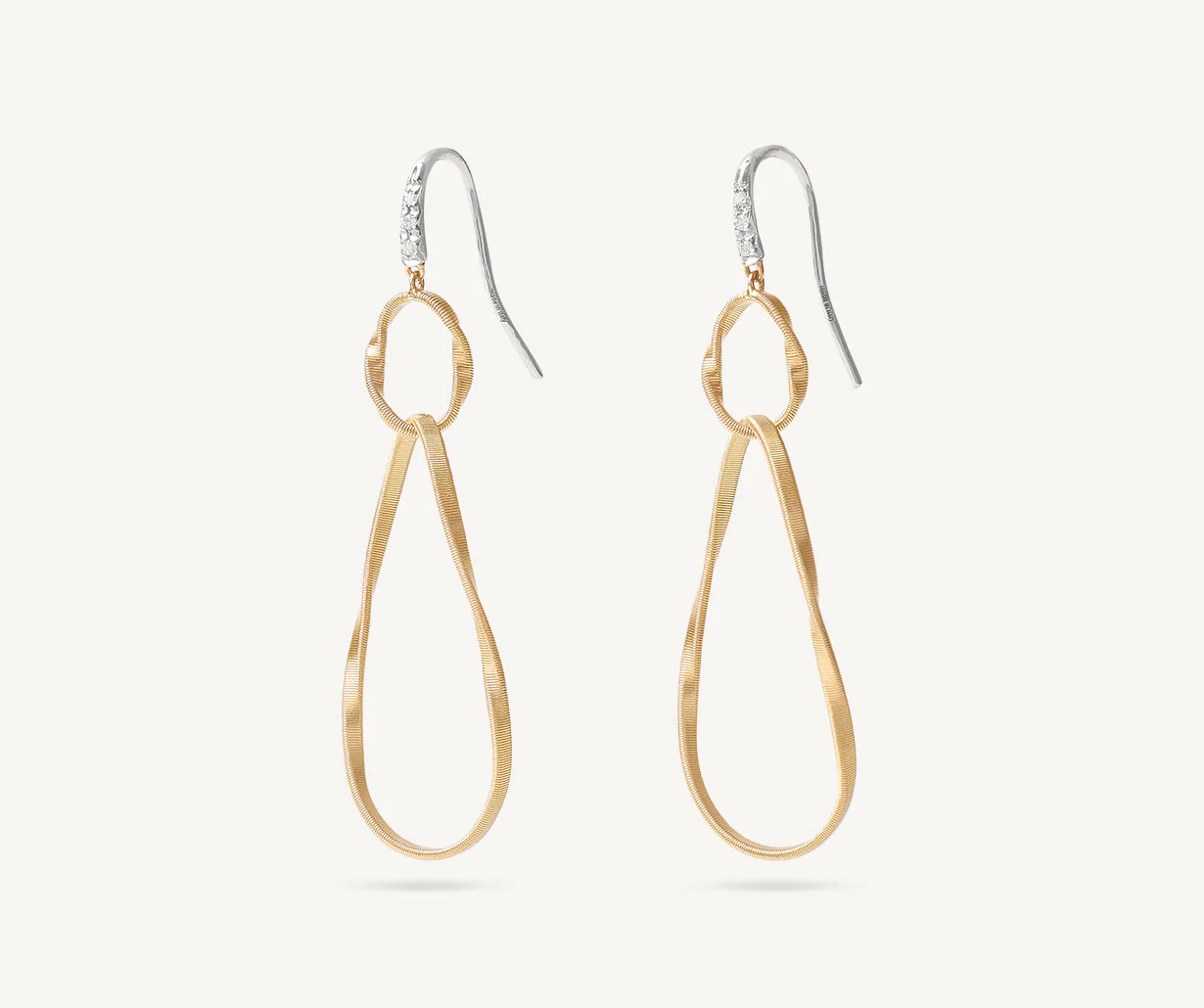 Yellow gold and white gold with diamonds hoop earrings handmade in Italy by Marco Bicego 