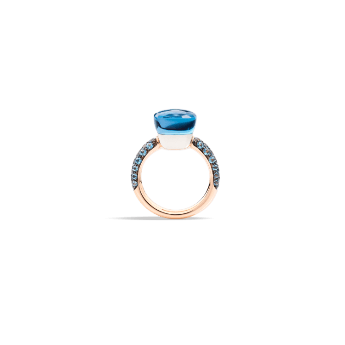 Nudo Deep Blue Ring in 18k Rose Gold and White Gold with London Blue Topaz, Turquoise and Diffused Topaz - Orsini Jewellers NZ