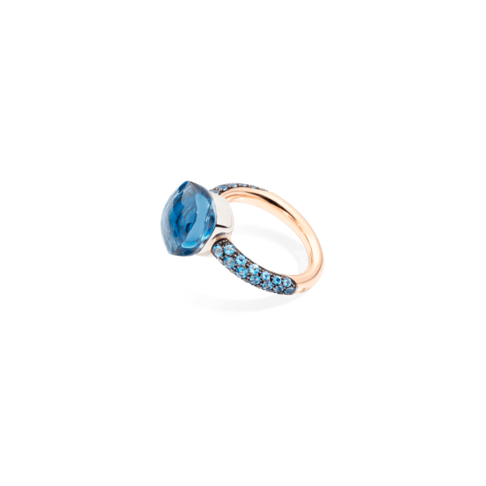 Nudo Deep Blue Ring in 18k Rose Gold and White Gold with London Blue Topaz, Turquoise and Diffused Topaz - Orsini Jewellers NZ