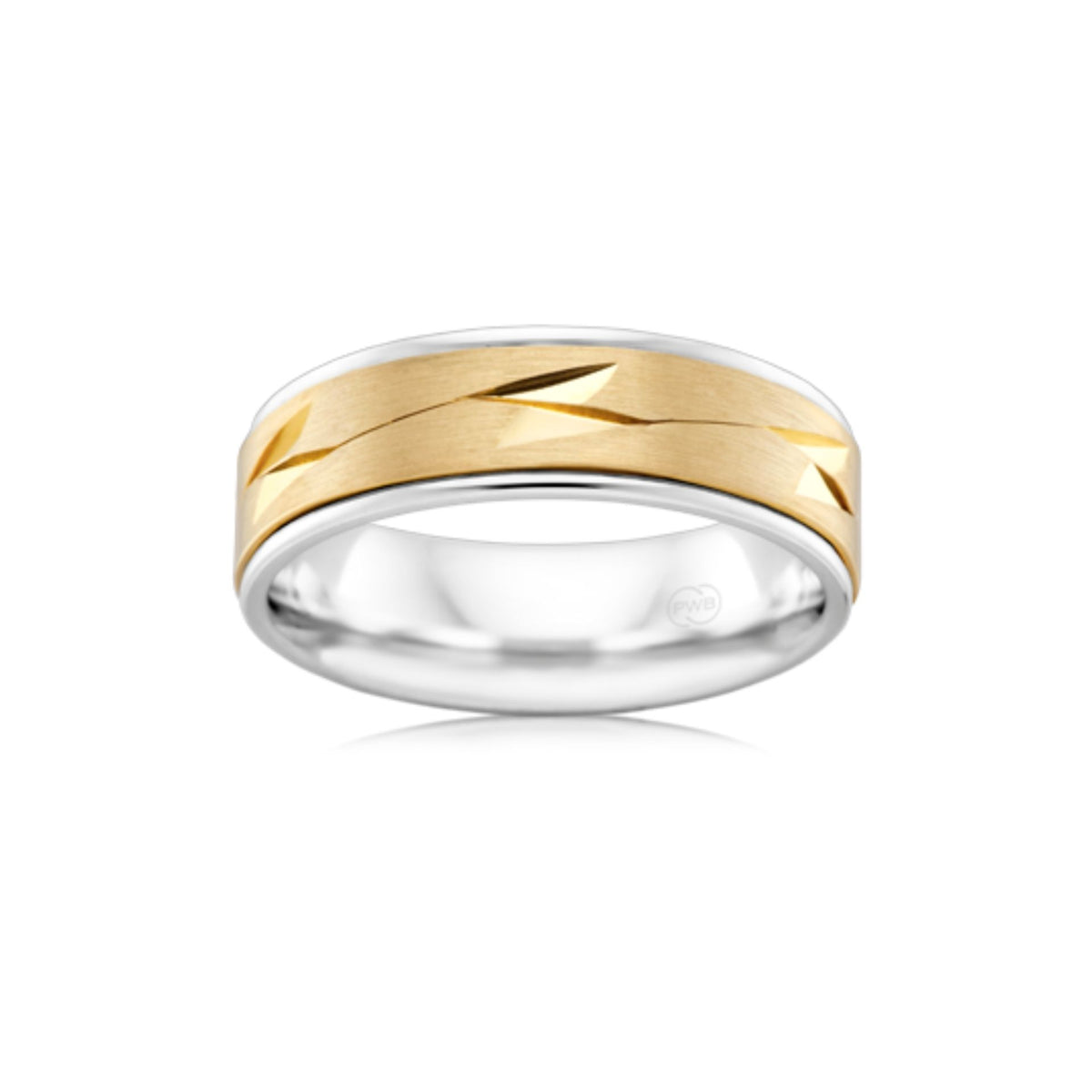 Round Edge Two-Tone Centre Pattern Wedding Ring - Orsini Jewellers