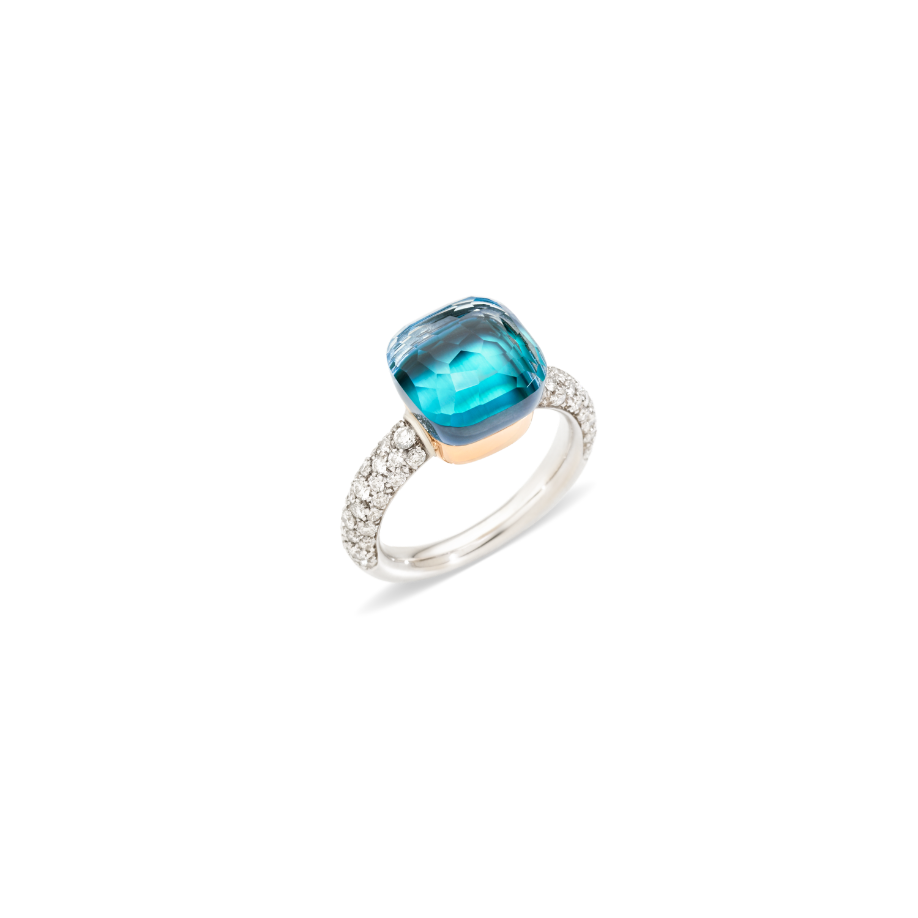 Nudo Classic Ring in 18k Rose and White Gold with Sky Blue Topaz, Agate and Diamonds - Orsini Jewellers NZ