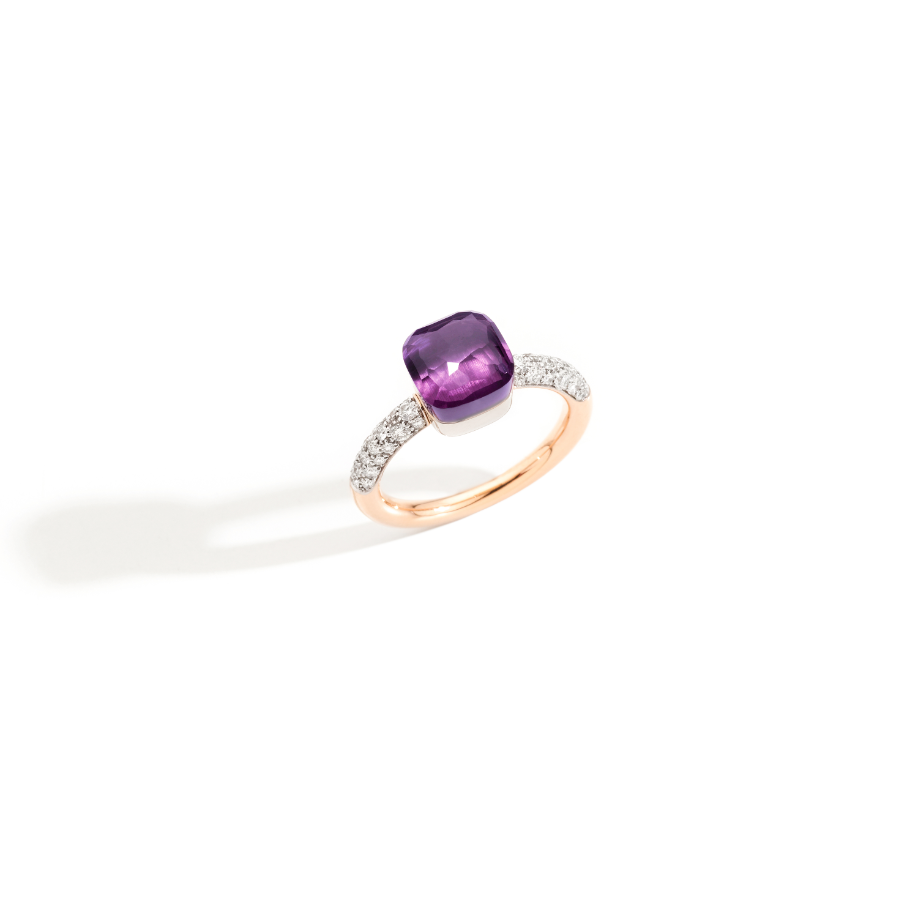 Nudo Petit Ring in 18k Rose and White Gold with Amethyst and Diamonds - Orsini Jewellers NZ