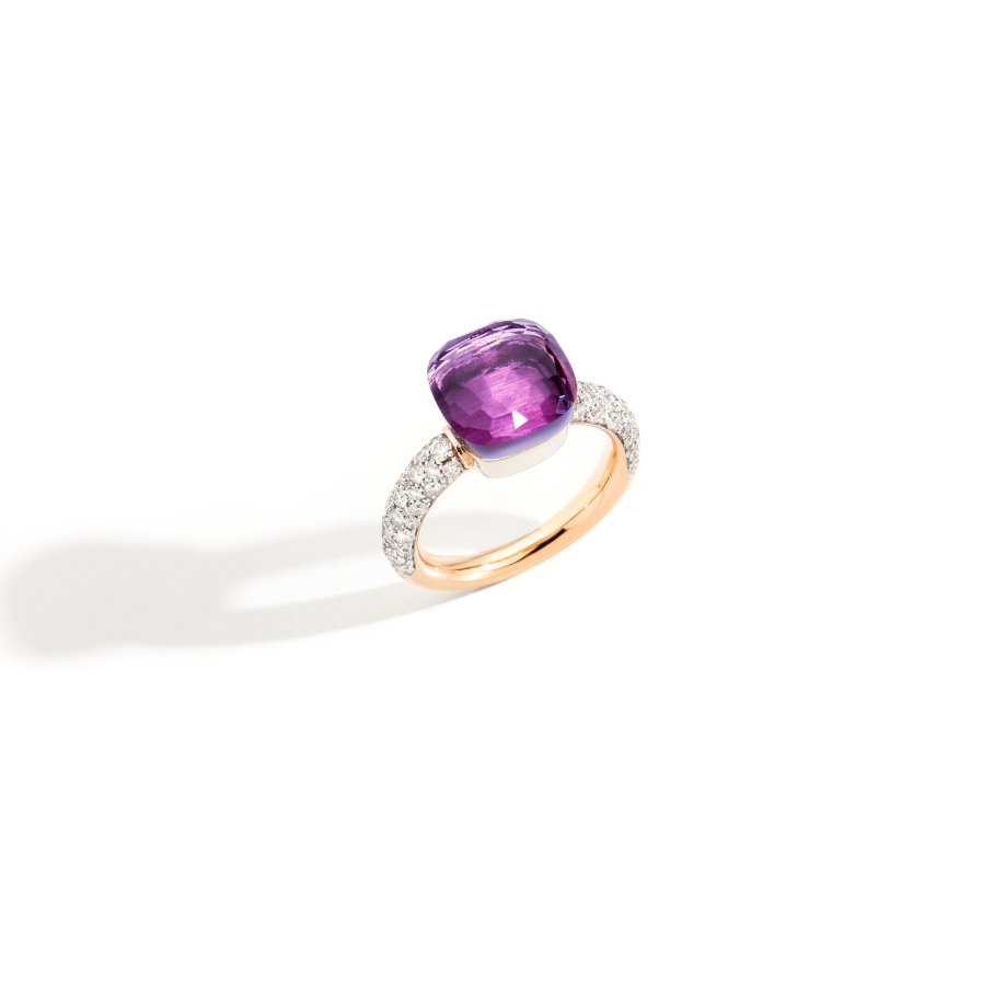 Nudo Classic Ring in 18k Rose and White Gold with Amethyst and Diamonds - Orsini Jewellers NZ