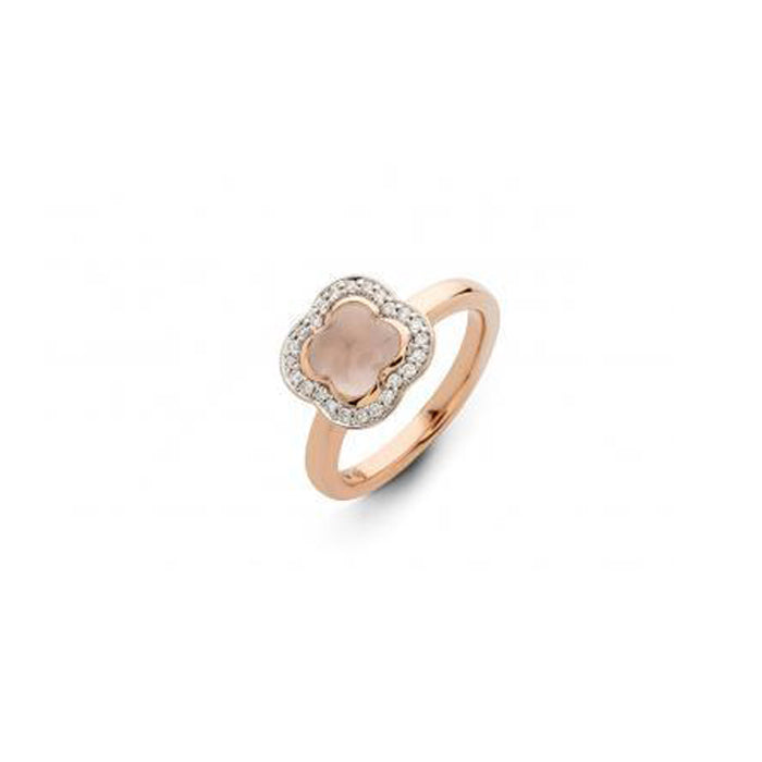 Quadrifoglio Rose Quartz Gemstone with Diamonds set in 18k Rose Gold Ring - Orsini Jewellers NZ