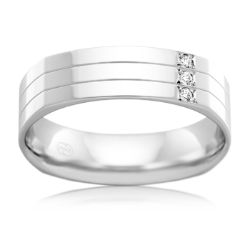 Men's Gentle Square White Gold Wedding Ring with Three Diamonds - Orsini Jewellers