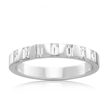 Womens White Gold Wedding Ring with Tension Set Baguette Cut Diamonds - Orsini Jewellers