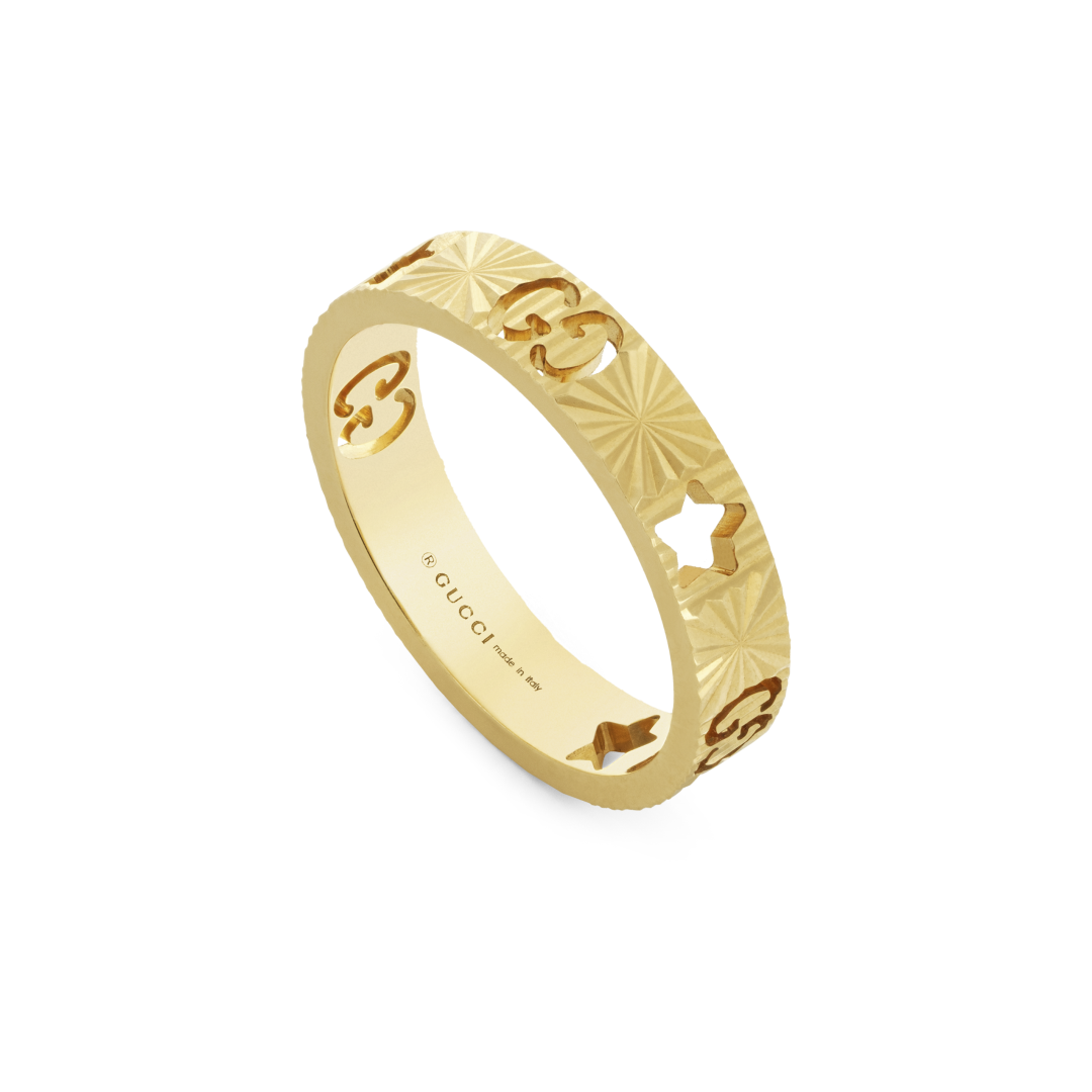 Gucci Icon Ring In Yellow Gold with Pattern and Star Cutout - Orsini Jewellers