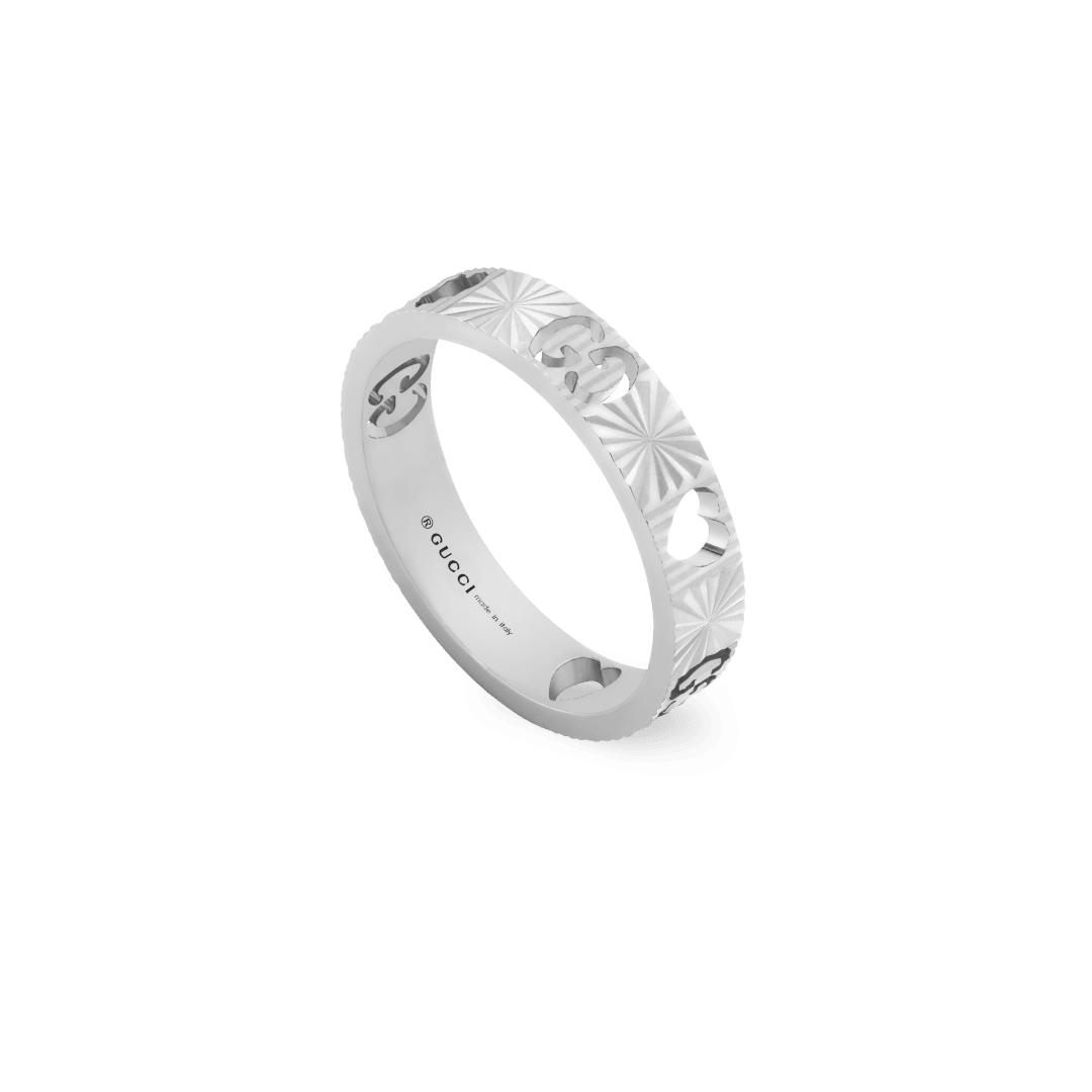 Gucci White Gold Icon Ring with Pattern and Heart - Orsini Jewellers