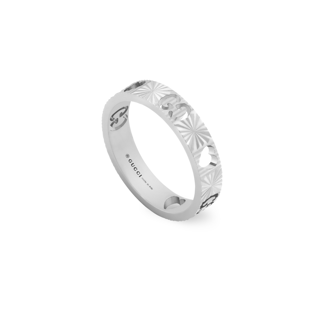Gucci White Gold Icon Ring with Pattern and Heart - Orsini Jewellers
